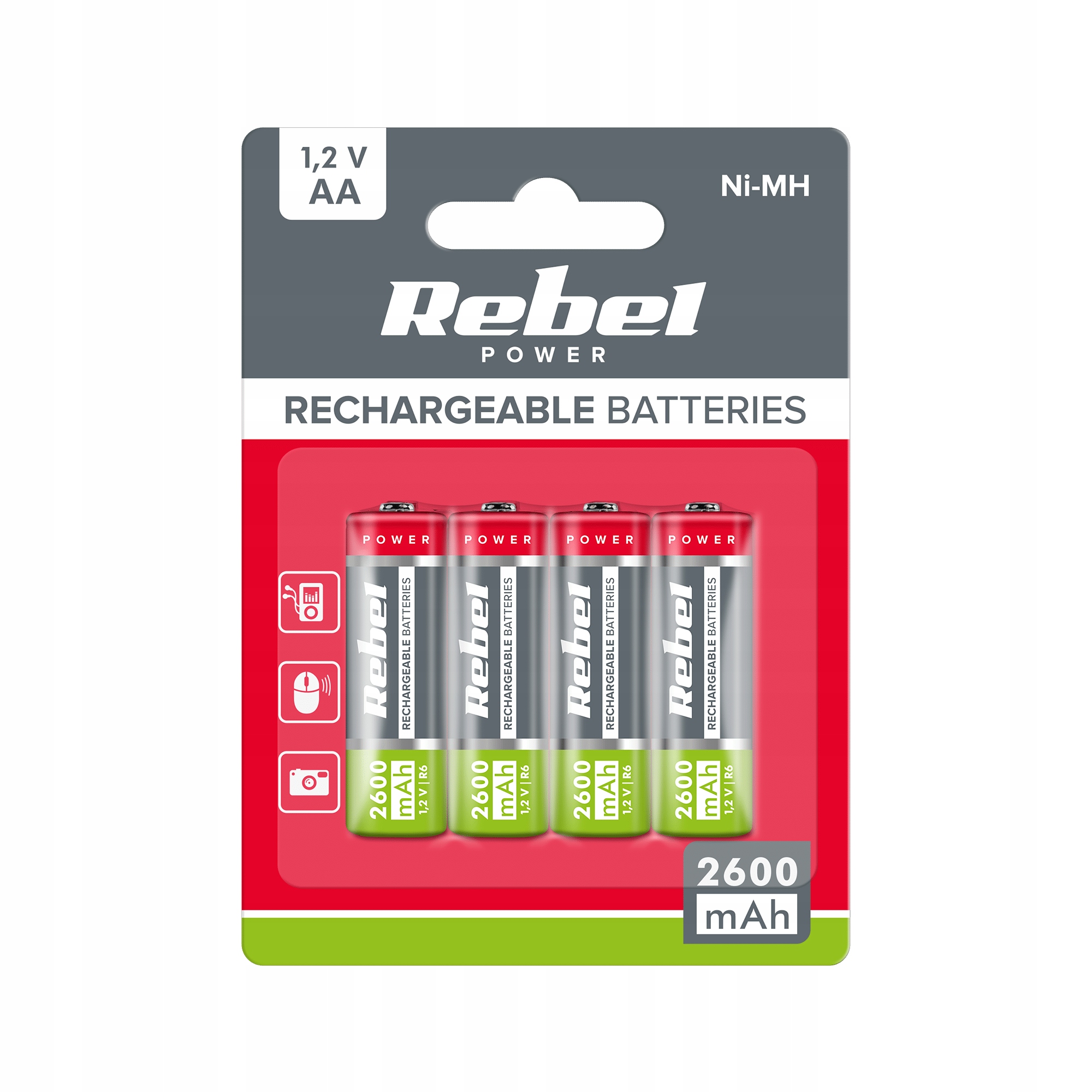 Akumulatorki Aa, 2600 mAh, Ni- Mh, 1,2V, 4szt/ bl, R6 Rebel Electronics