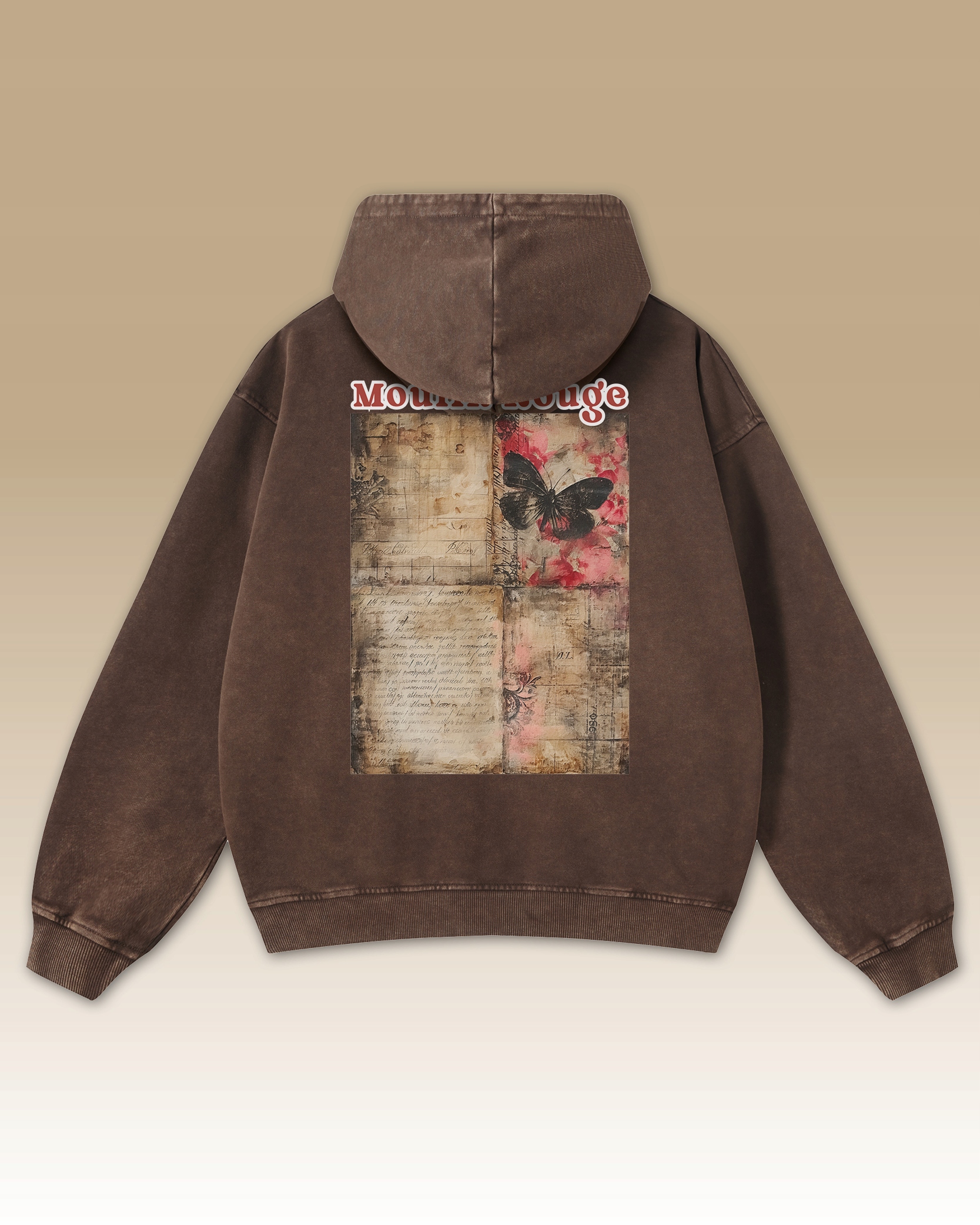 Mikina Moulin Rouge Butterfly Motýl Zápisky Výstřižky Divadlo Hnědá L