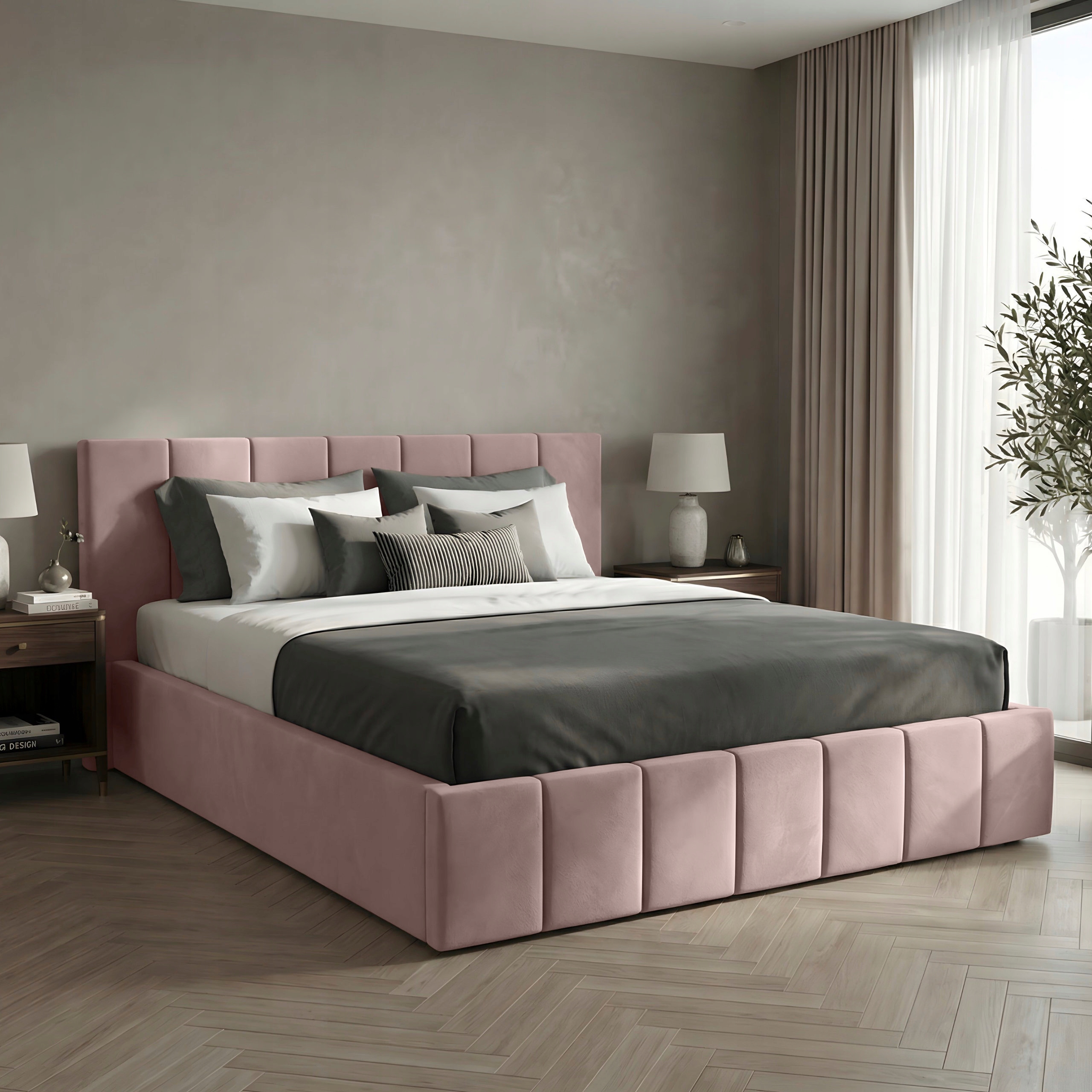 Čalouněná Postel Do Ložnice 160x200 Lůžko Premium S Úložným Prostorem Růžová