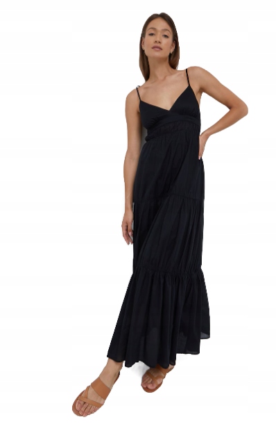 Sisley Černé Šaty Na Ramínka S Volánem 44 2DB