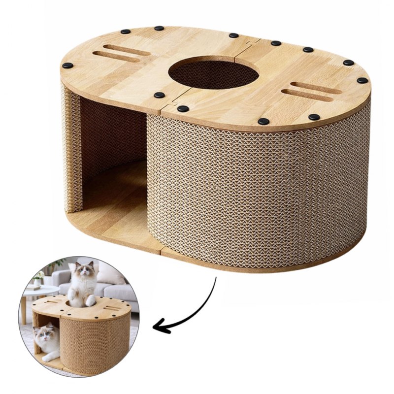 Levně Kartonové škrabadlo pro kočky, budku, domeček, pelíšek 57 x 39,5 x 25 cm KOT3