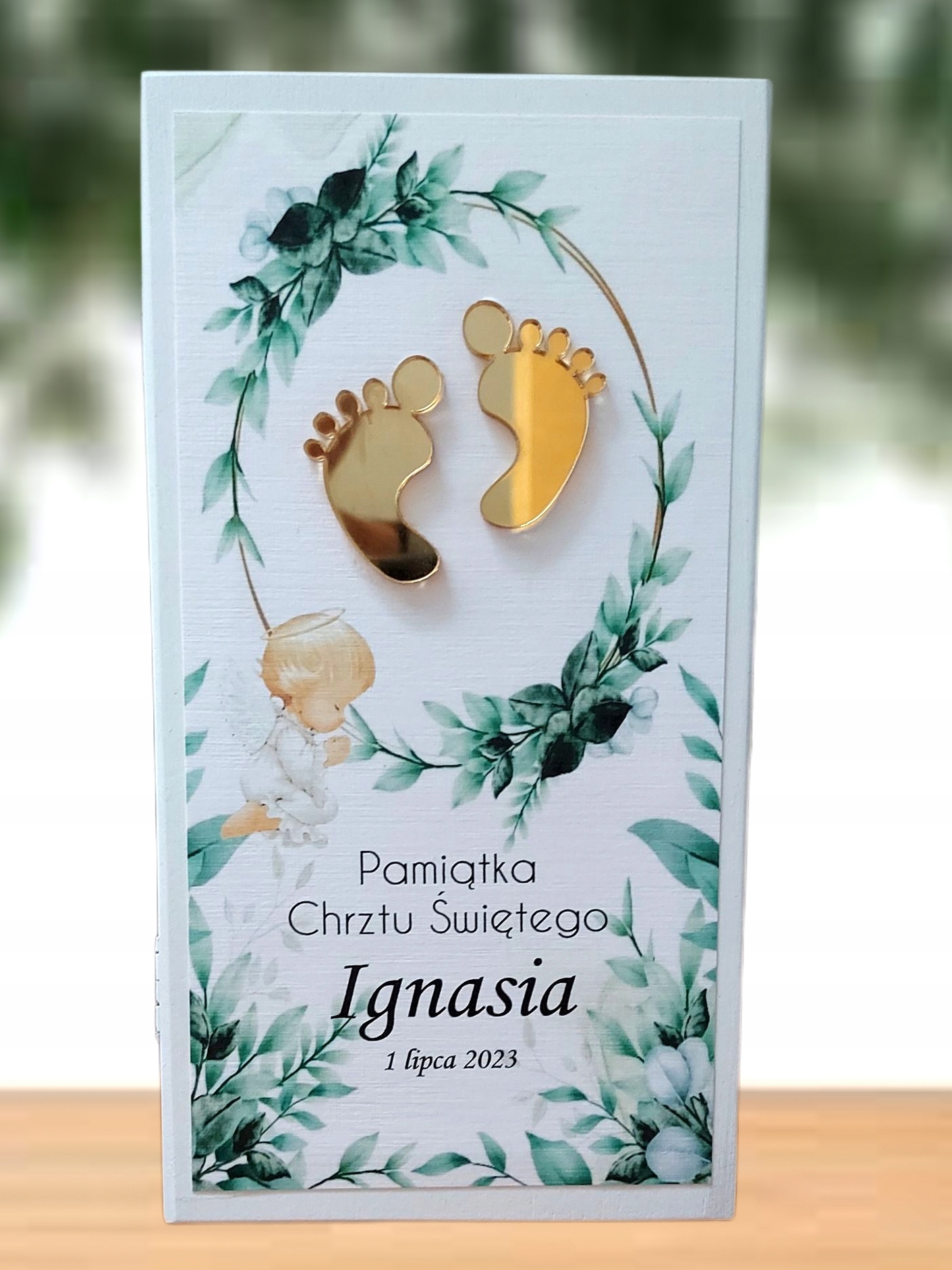 Pamiątka Sakramentu CHRZTU ZE STÓPKAMI * prezent Informacje dodatkowe z nadrukiem