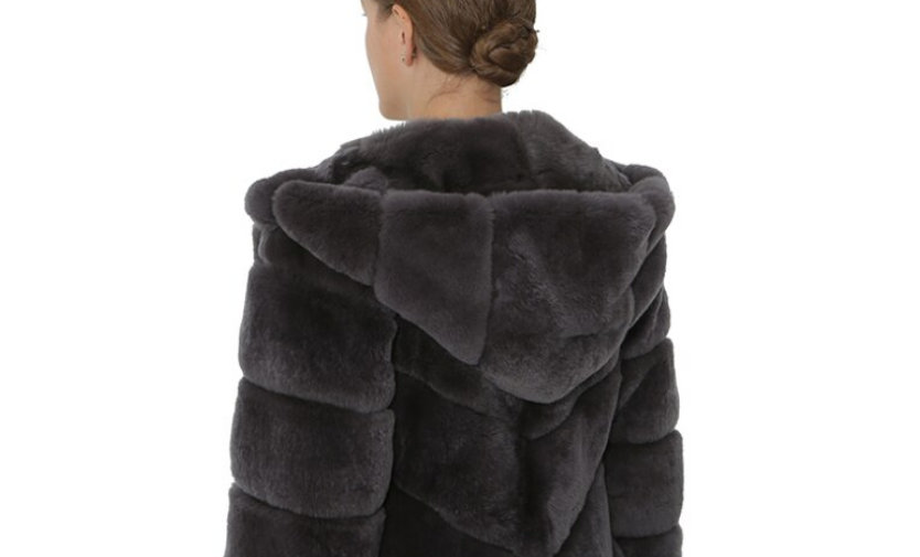 Piękny Płaszcz Futro naturalne z Królika Rex 38 M Kaptur z kapturem