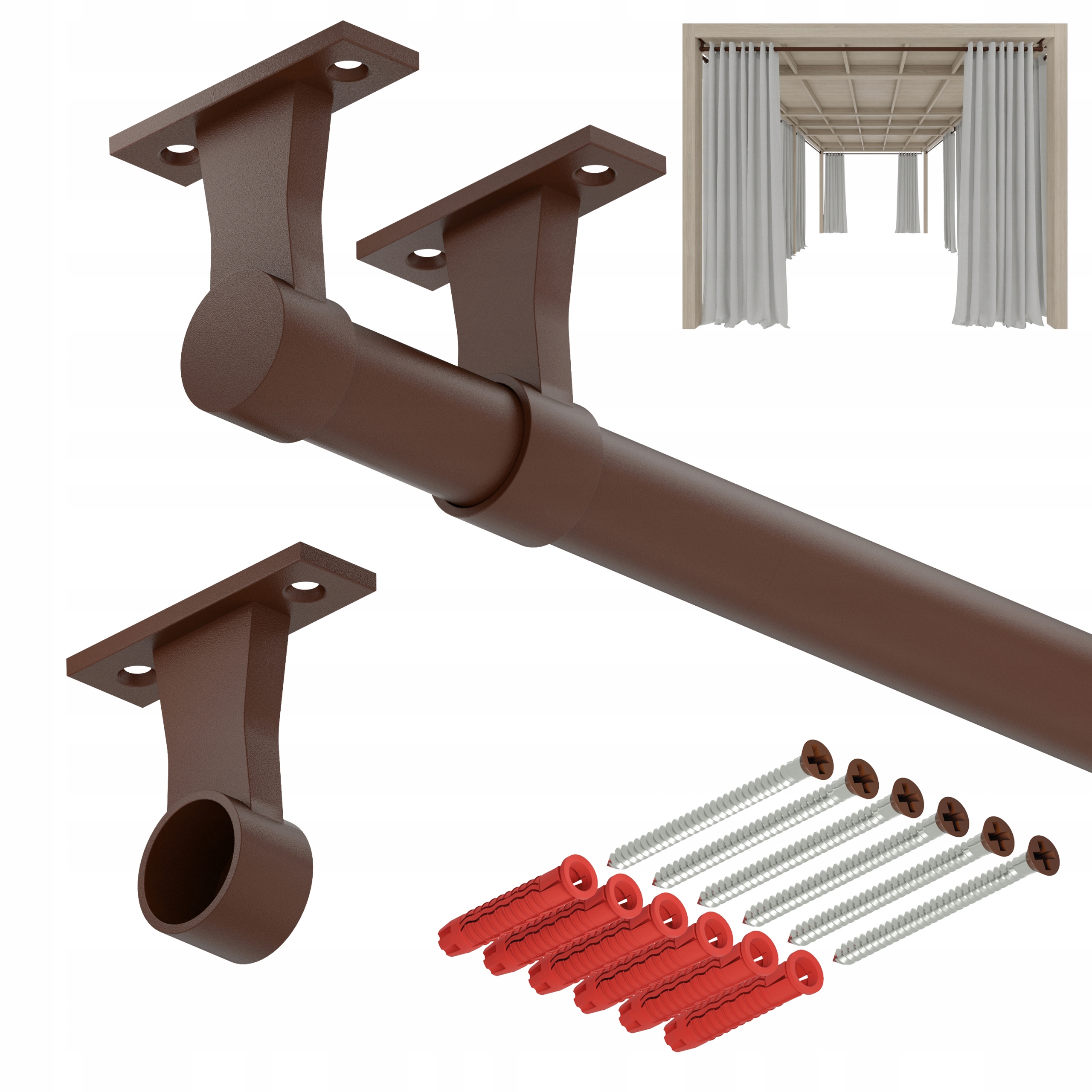 Tyč na zahradní záclony do altánku balkon Terasa E fi 32 mm 400 cm hnědá
