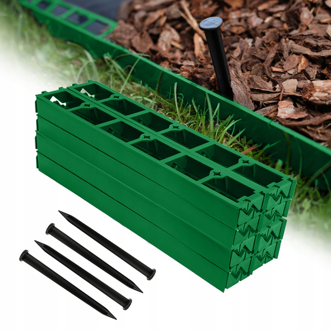 Trávníkový Lem 20 m výška 45 mm Zahradní Palisáda Border zelená kotvy