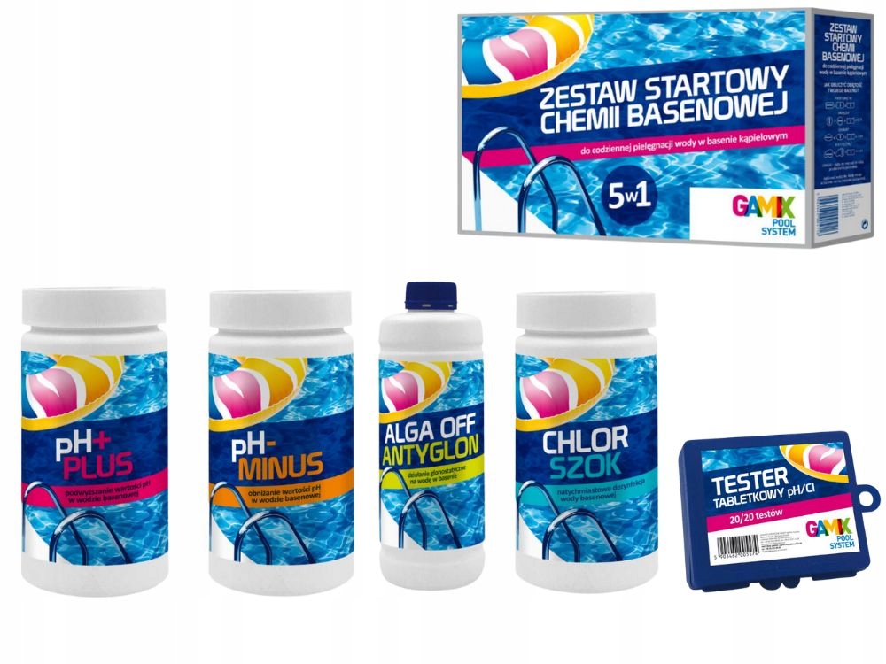 

Zestaw Chemia Basenowa Chlor Alga Ph Tester Gamix