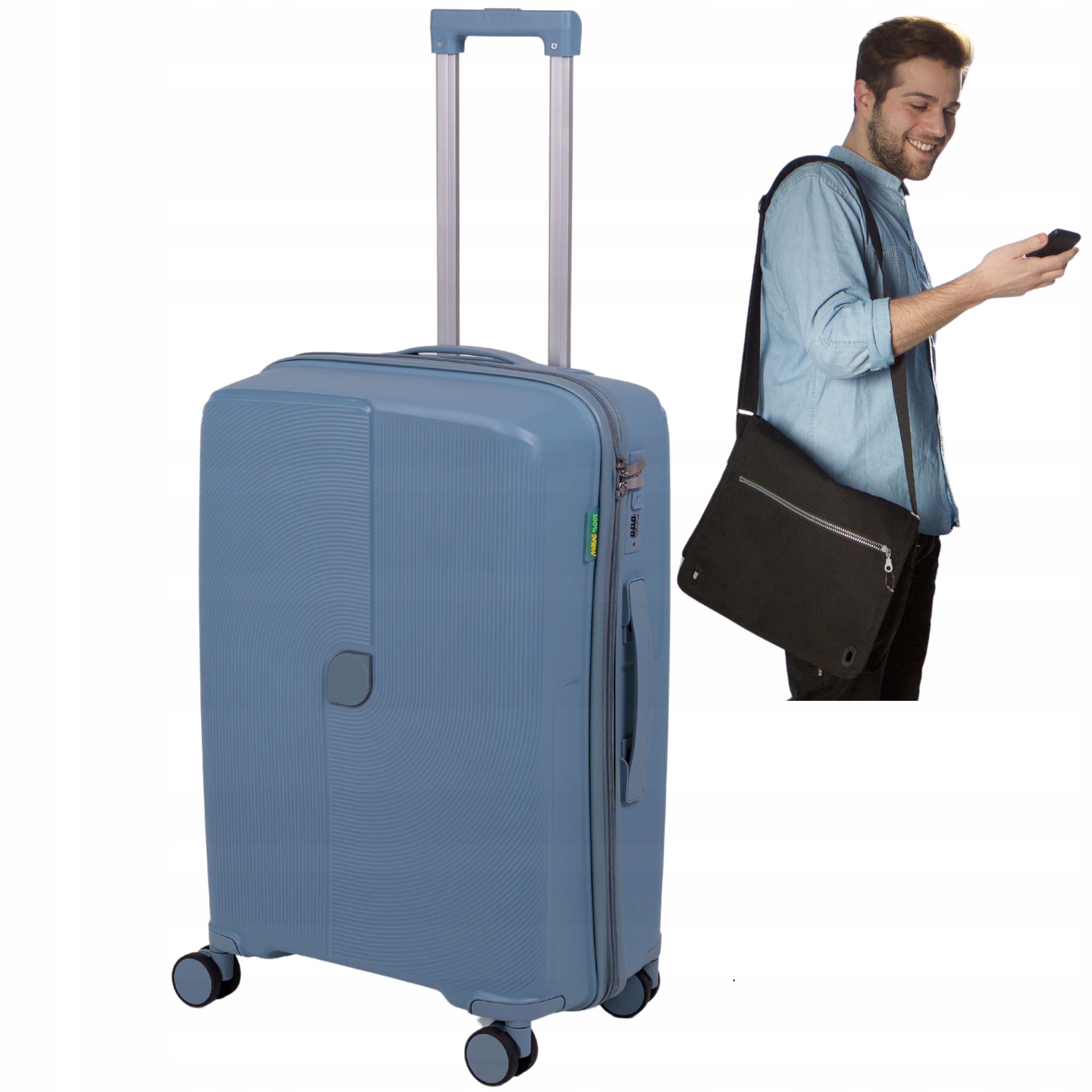 Cestovní Kufr Střední Modrý, Prostorný, 70 L, 64*42*26 CM, Tvrdý, 4 Kolečka