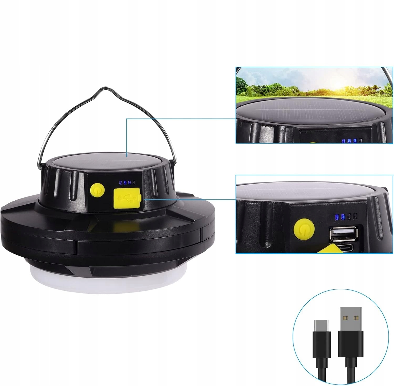 Przenośna Lampa Turystyczna Kempingowa Biwakowa Led Solarna Usb