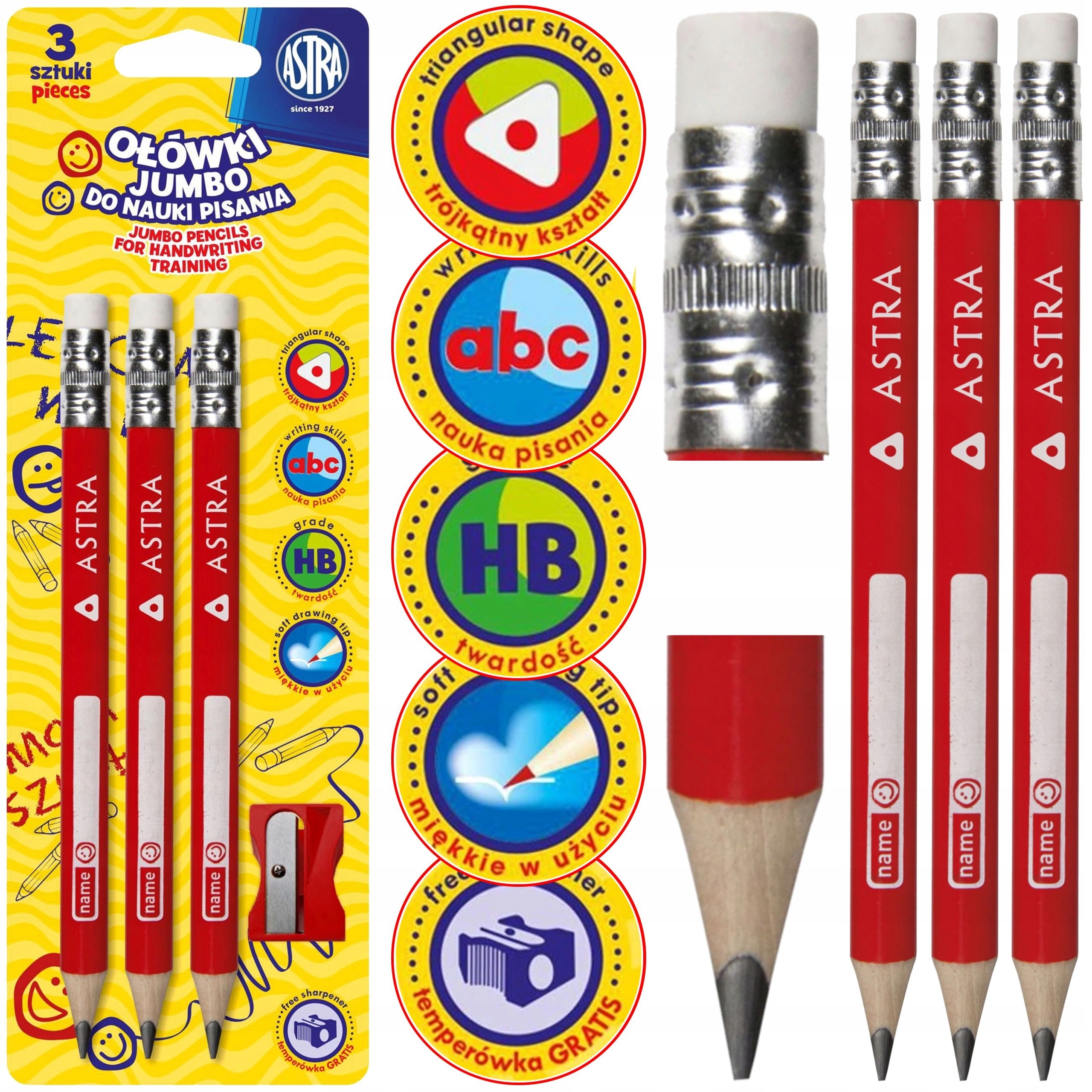 OŁÓWKI TRÓJKĄTNE GRUBE ASTRA DO NAUKI PISANIA Marka Astra