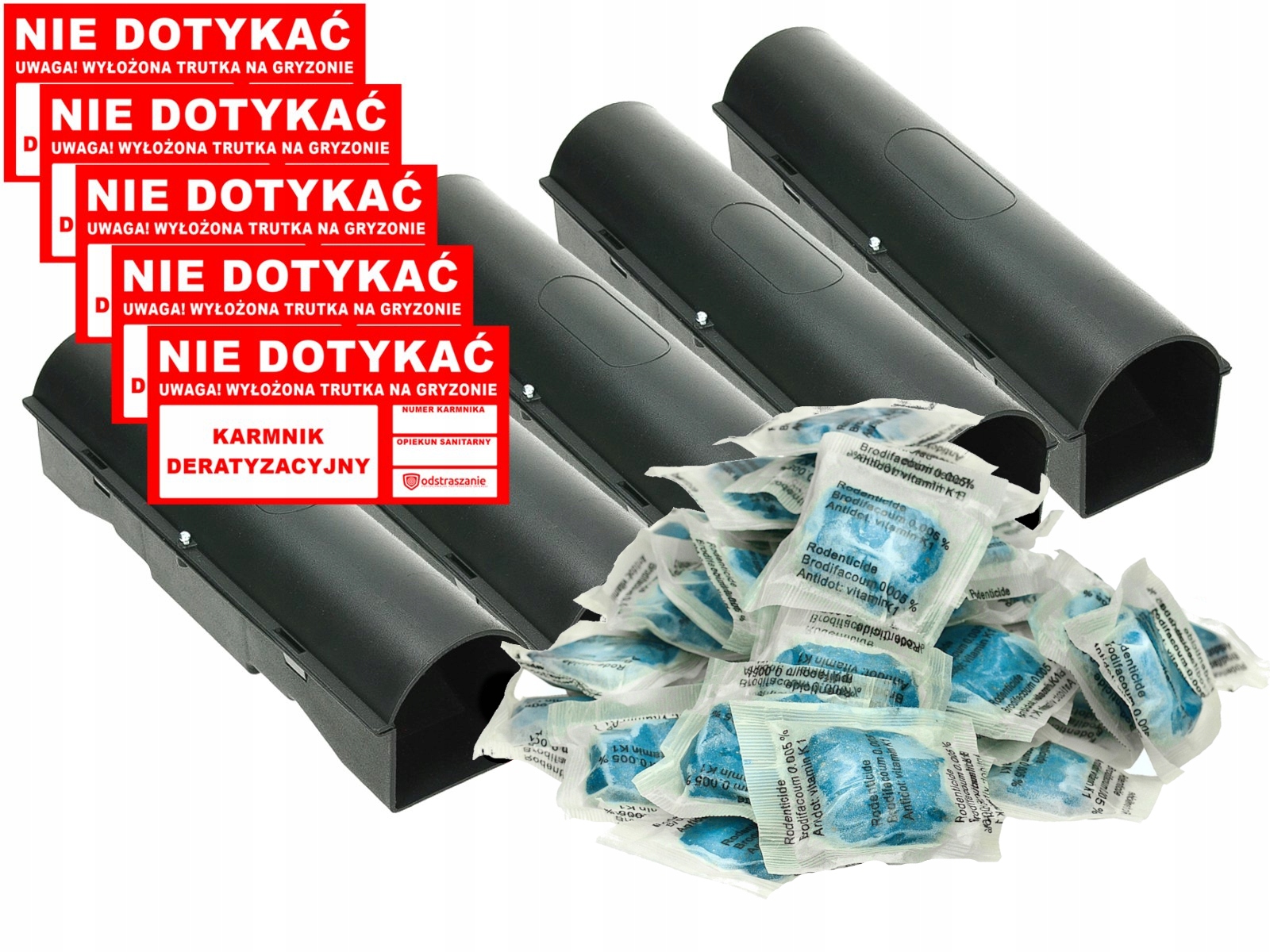 5x Karmnik Deratyzacyjny 1x Trutka Na Szczury Pasta 1KG 5x Naklejka