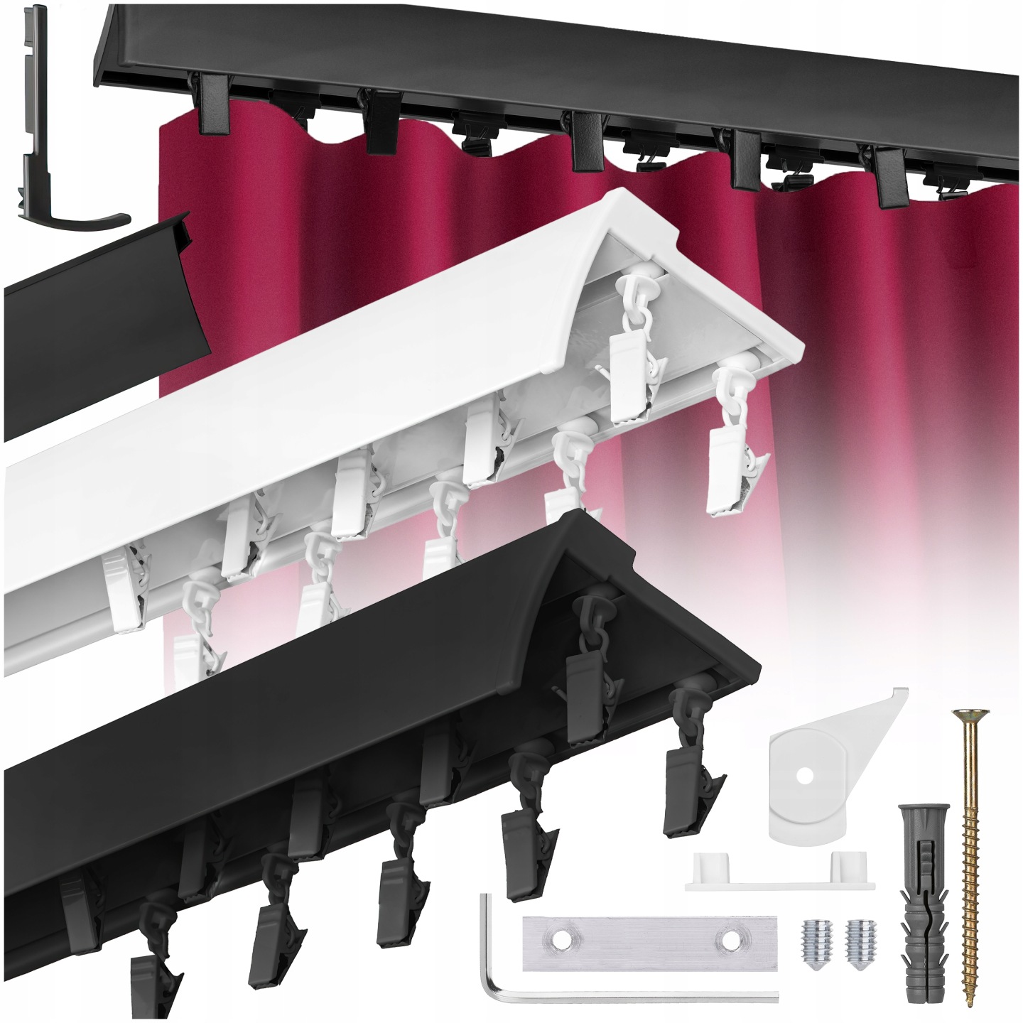 Karnisz Sufitowy Aluminiowy Podwójny Szyna Z Osłoną 570 cm Żabka/agrafka