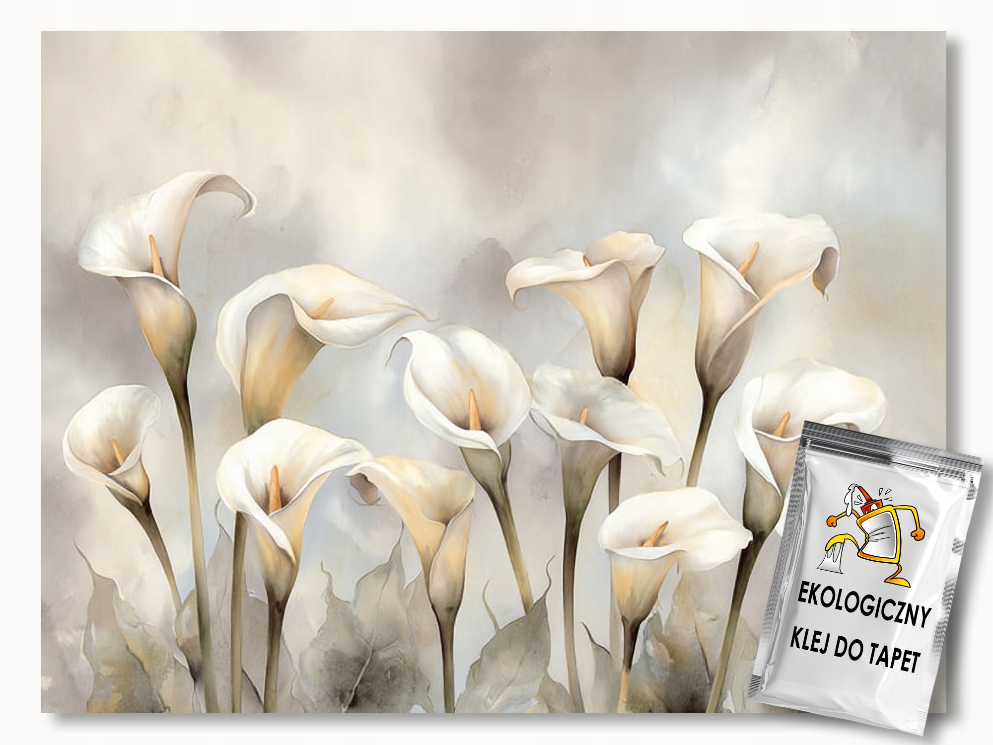 Fototapeta Flizelina Květiny Bílé Lilie Kalie Béžová Bílá Boho 254x184 lepidlo