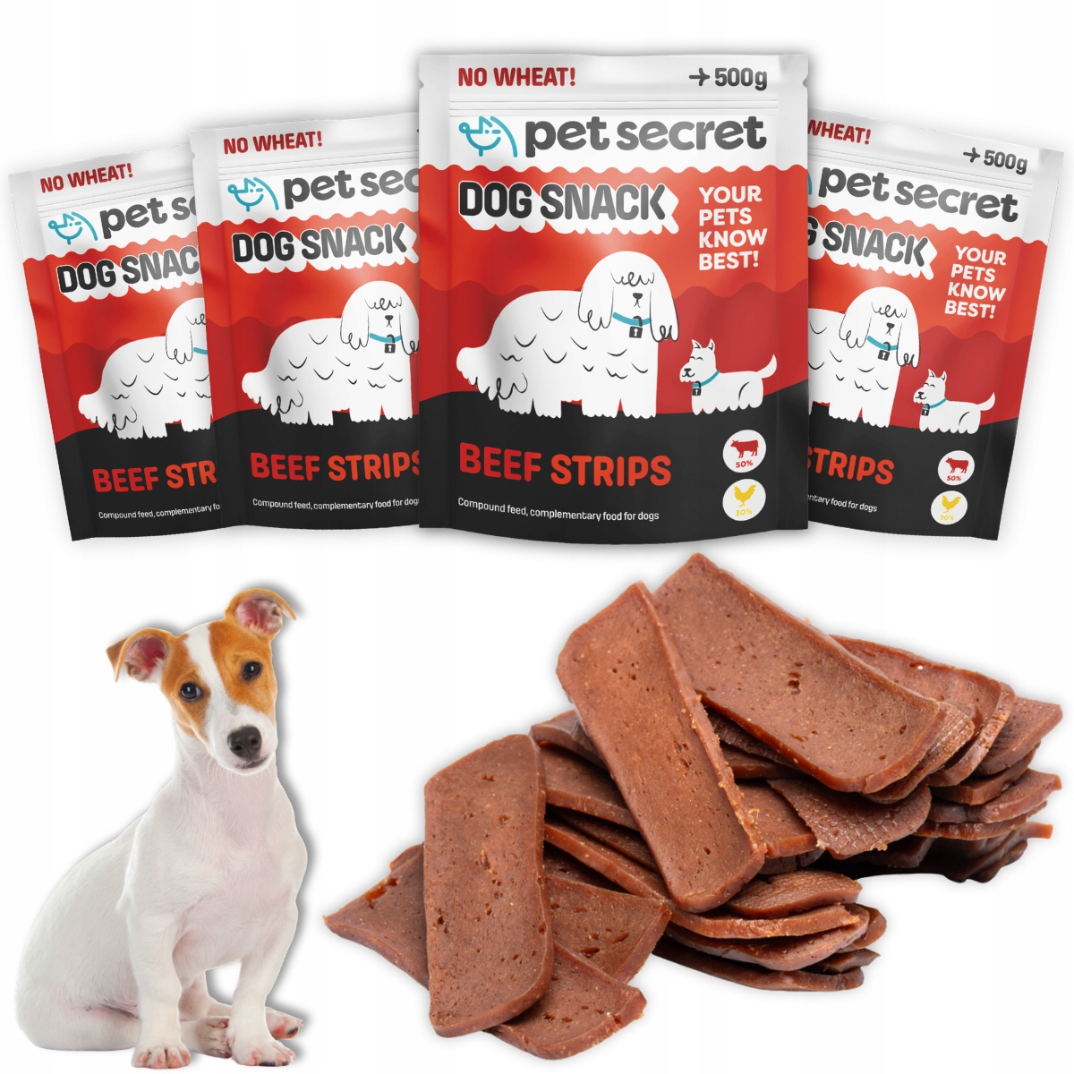 Pochoutky pro psa 4x500g Měkké hovězí filety Stripsy Filetky Pet Secret
