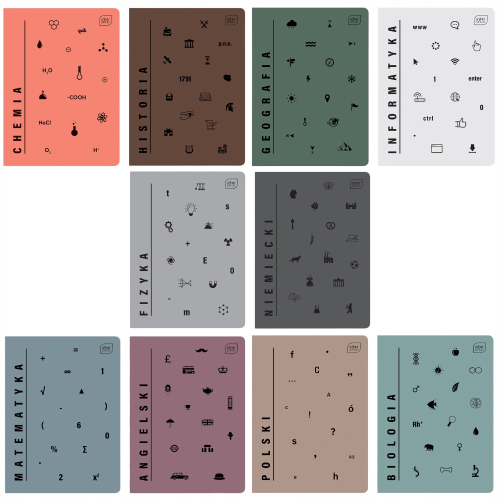 Zeszyty szkolne tematyczne zestaw Interdruk 10 szt. A5 60 kartek