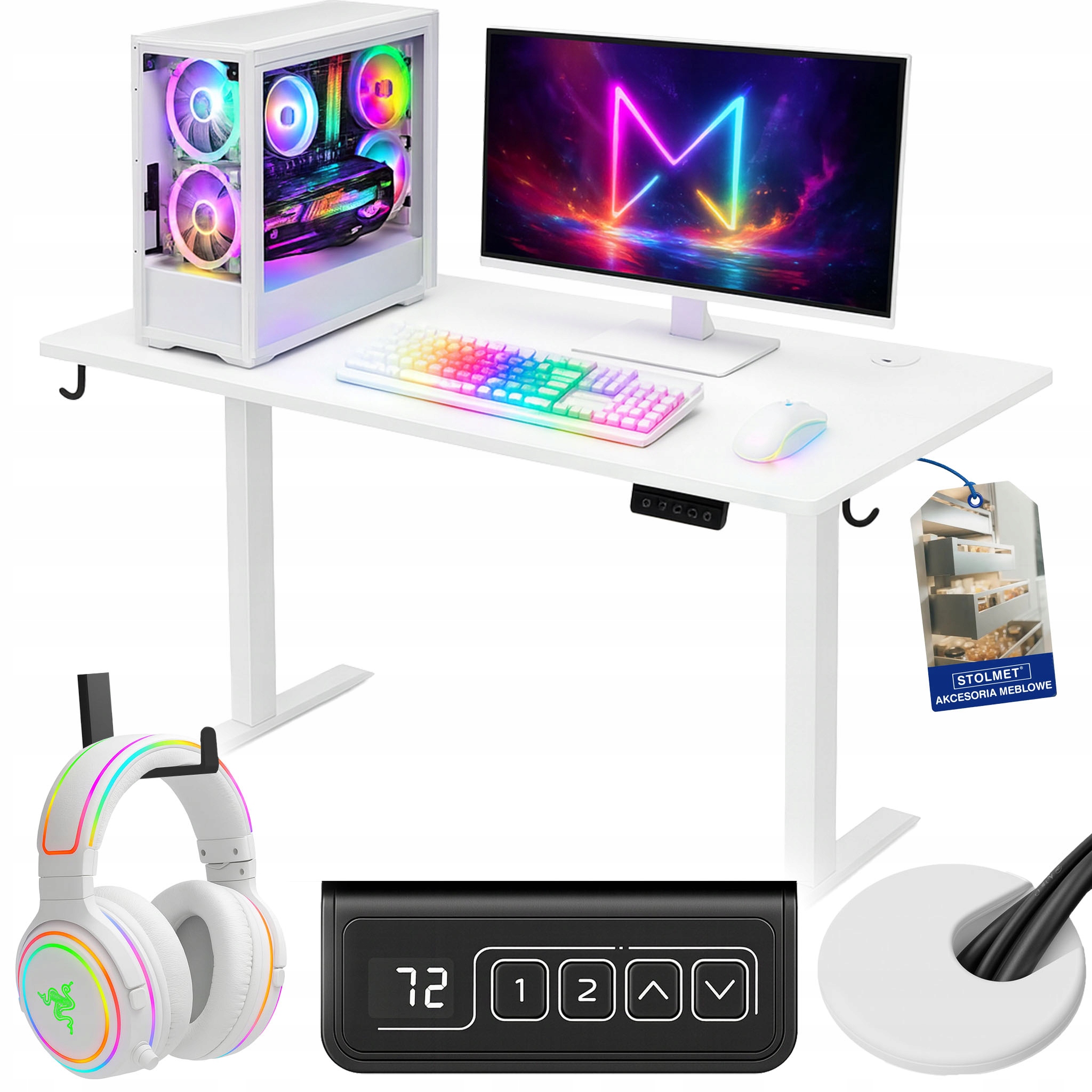 Výškově nastavitelný psací stůl 72-118 cm S Pracovní Deskou 120x60 A Průchodkami Bílý