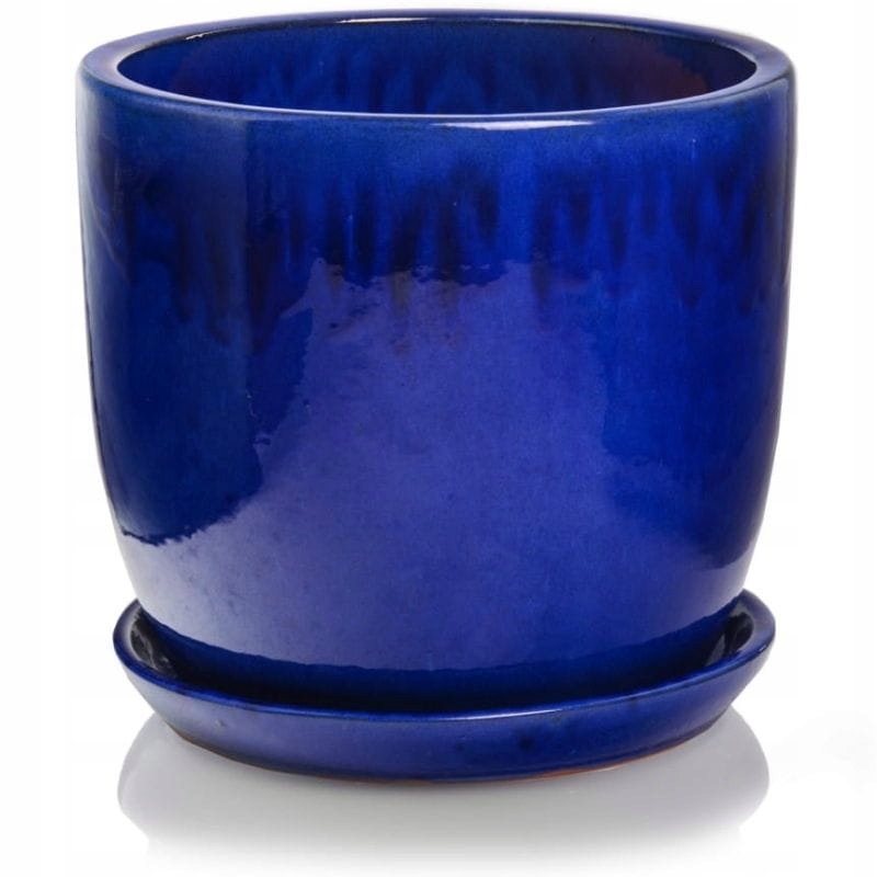 

Kobaltowa donica ceramiczna z podstawką 41 cm duża