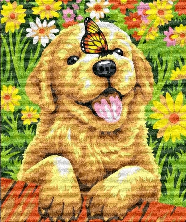 Omalovánka podle čísel pro děti Veselé štěně 40x50 cm