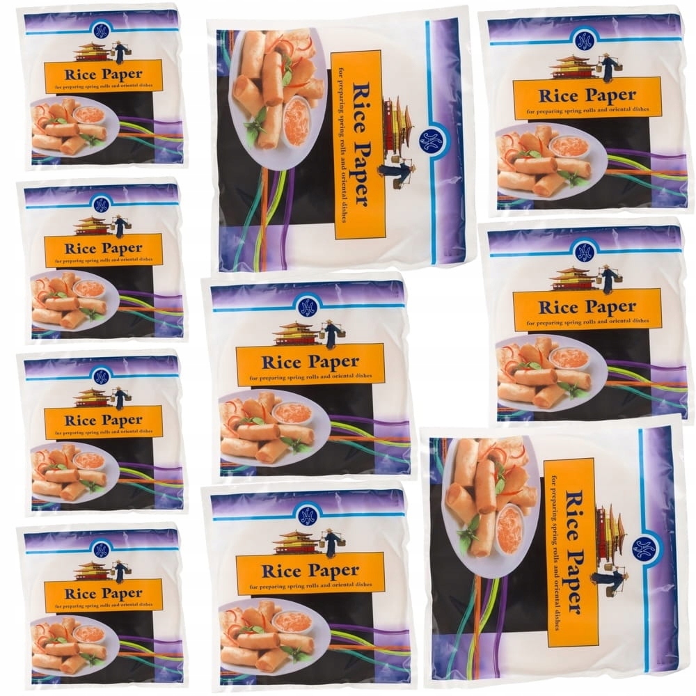 10x Papier Ryżowy Okrągły Do Sajgonek i Spring Rolls Bezglutenowy 22cm 200g