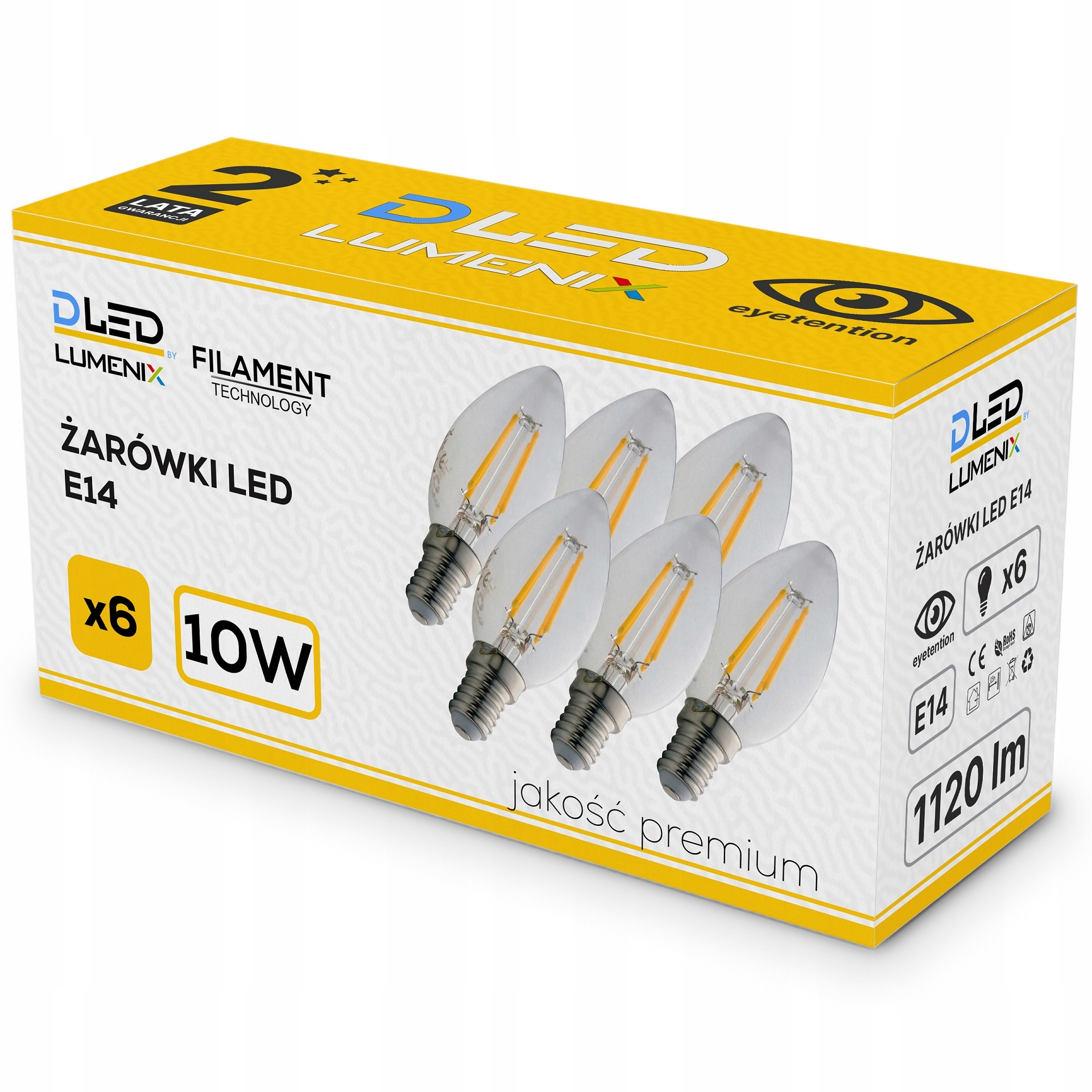 6x Żarówka E14 LED FILAMENT 10W NEUTRALNA ŚWIECZKA