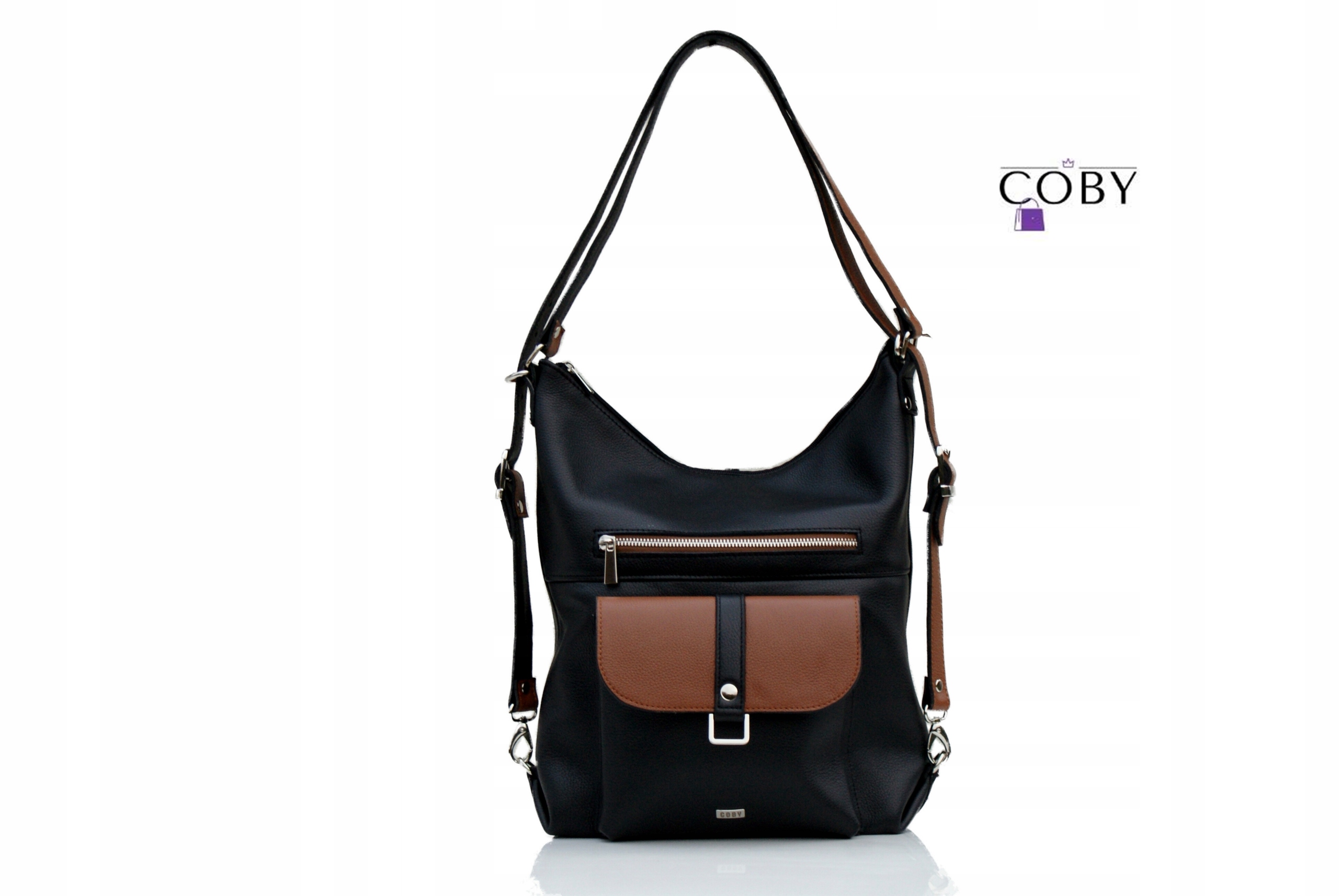 SKÓRZANY PLECAK TORBA DAMSKA 2W1 WOREK SHOPPER A4 Kolor okuć srebrny