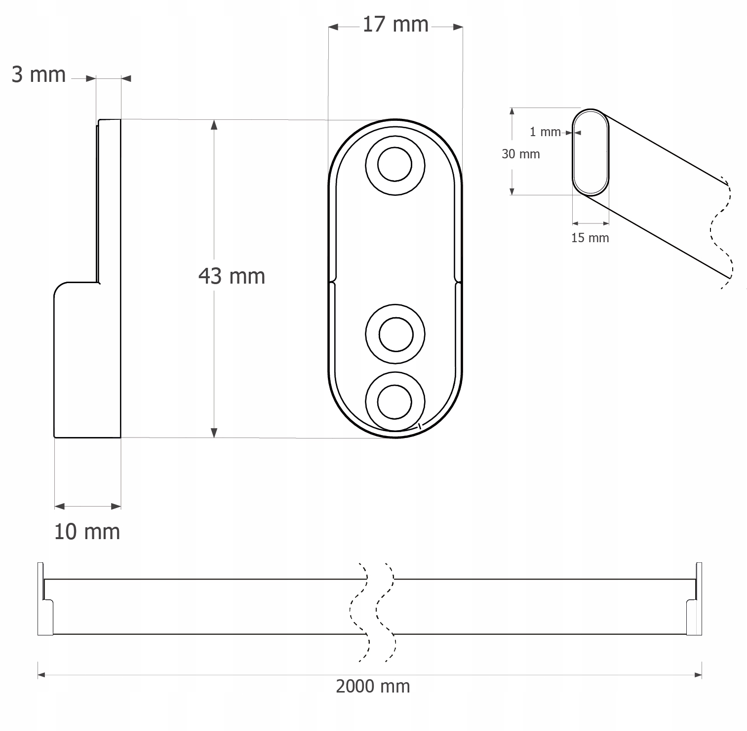 Biały owalny drążek do szafy 200 cm + 2 uchwyty Marka Artest