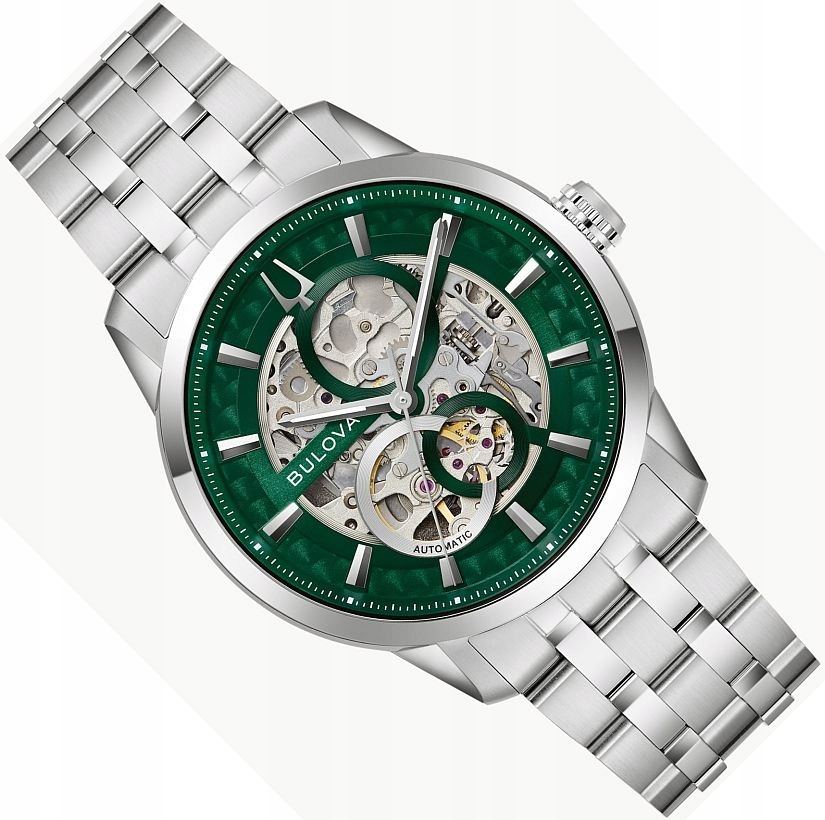 Pánské Hodinky Bulova 96A329 Elegantní Automat Skeleton Zelený Ciferník Ø40 mm