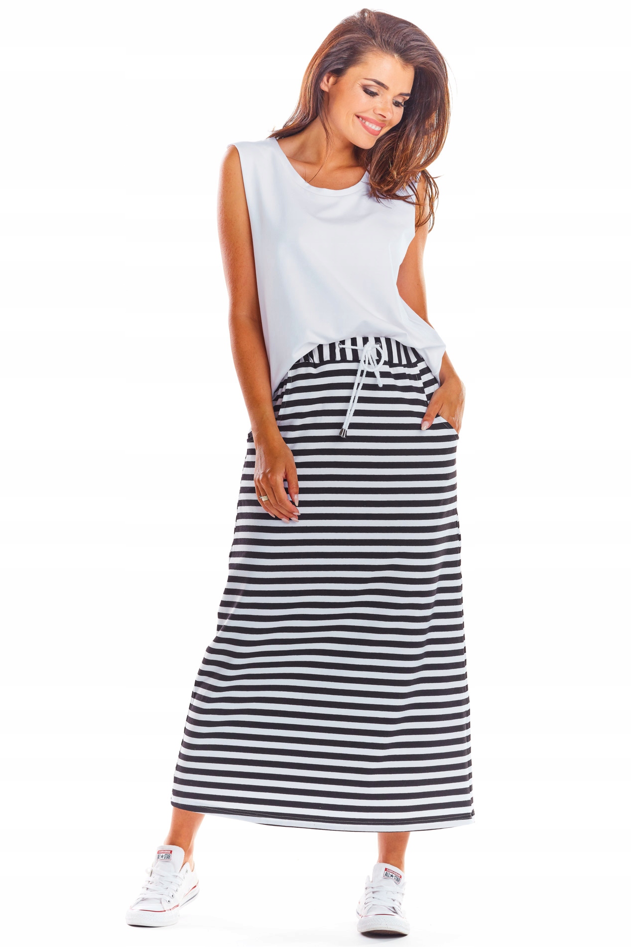 DŁUGA PROSTA DRESOWA SPÓDNICZKA MAXI W PASKI Marka inna