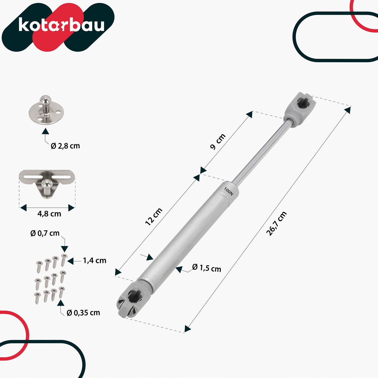 ZESTAW PODNOŚNIK GAZOWY 100N SIŁOWNIK MEBLOWY TELESKOP AMORTYZATOR 2 SZTUKI Maksymalna siła 100 N