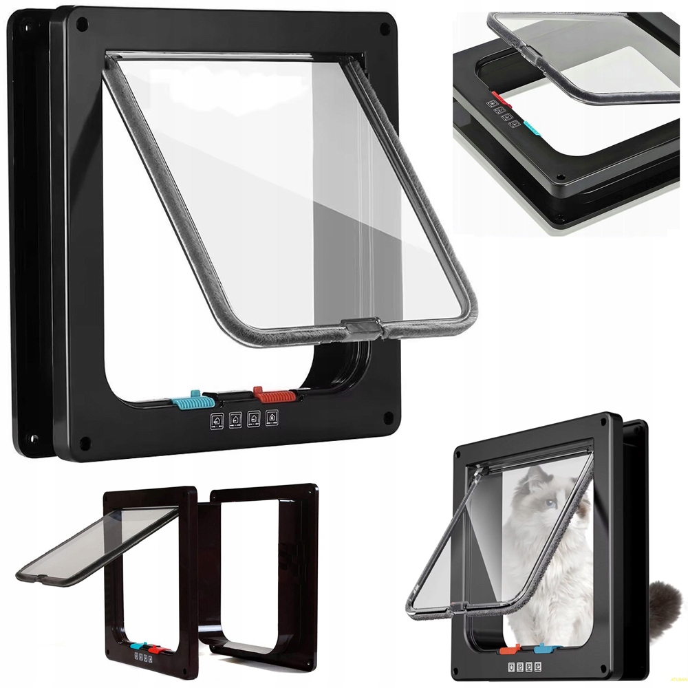 Levně Kyvné Dveře 4-WAY pro psa kočku Dzrwi s Klapkou Oboustranné XL Černé