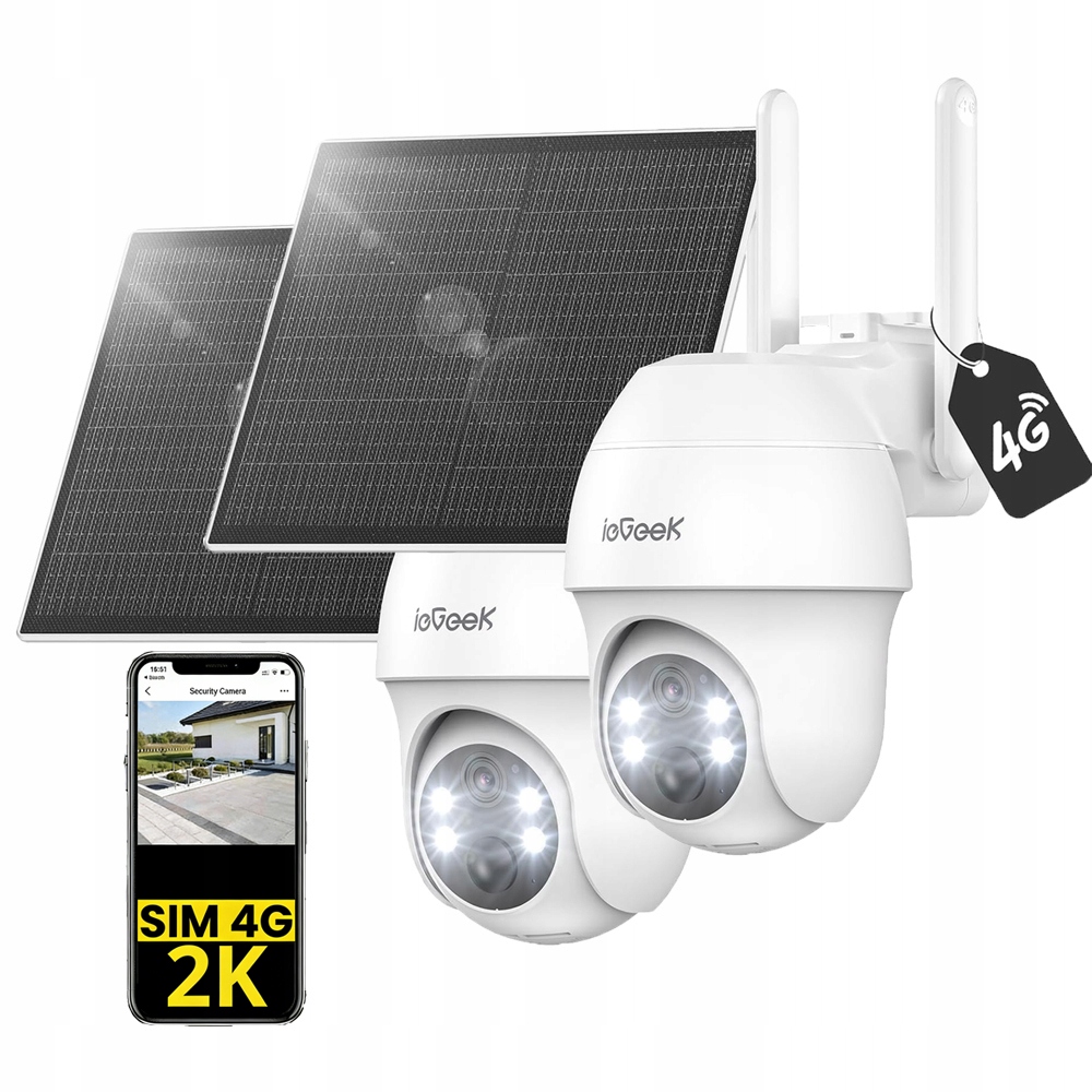2 kusy Venkovní kamera Solární Sim karta 4G Lte Barevné noční vidění