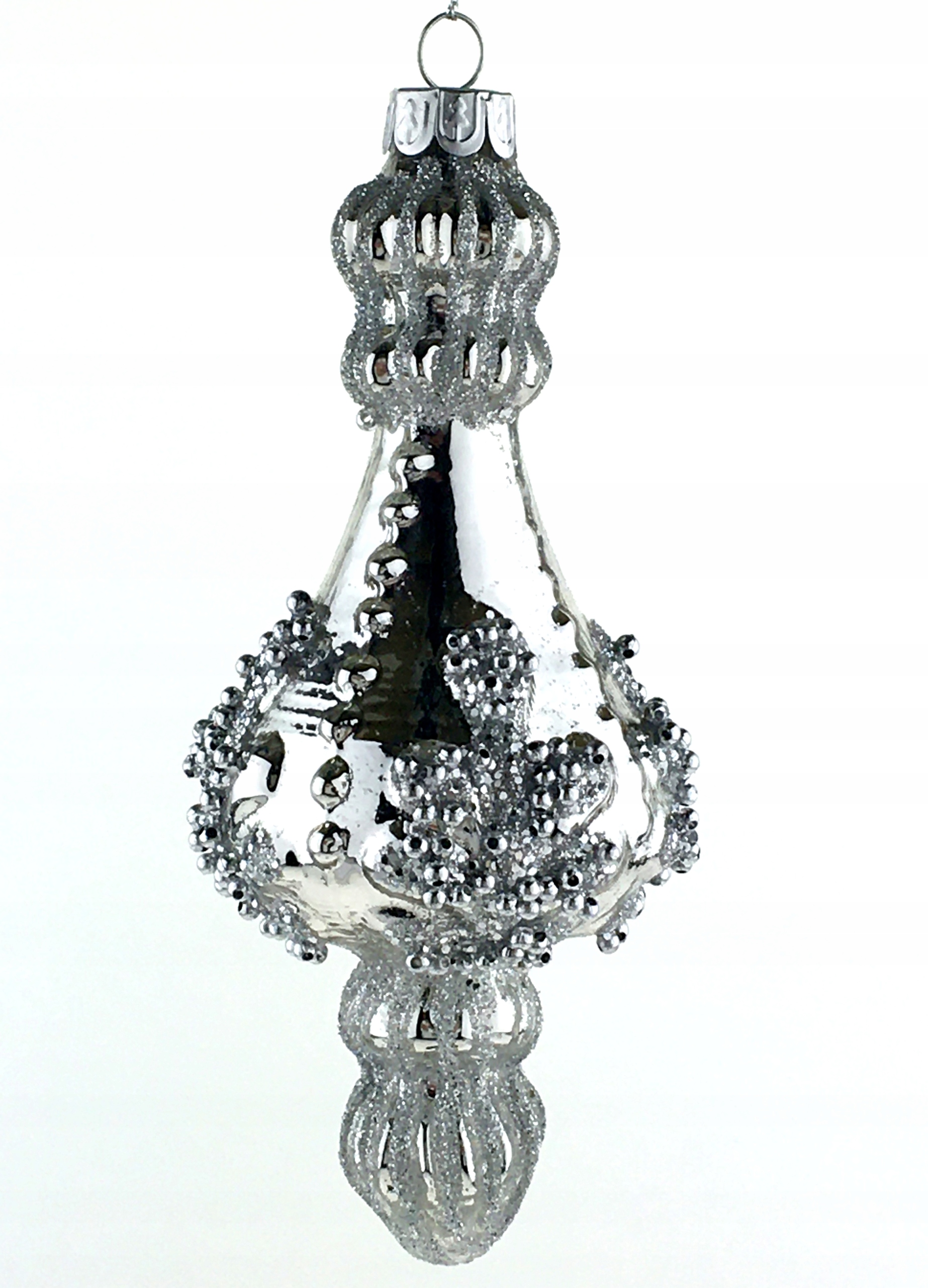 BOMBKI CHOINKOWE SZKLANE SREBRNE KSZTAŁTKI 14 cm