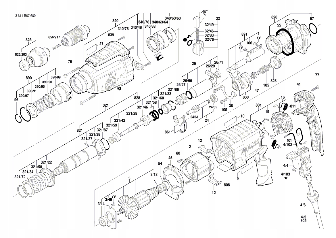 ORYGINALNY WIRNIK BOSCH DO WIERTARKI GBH 2-28 F GBH 2-28 DV GBH 2-28 DFV Pasuje do marki Bosch