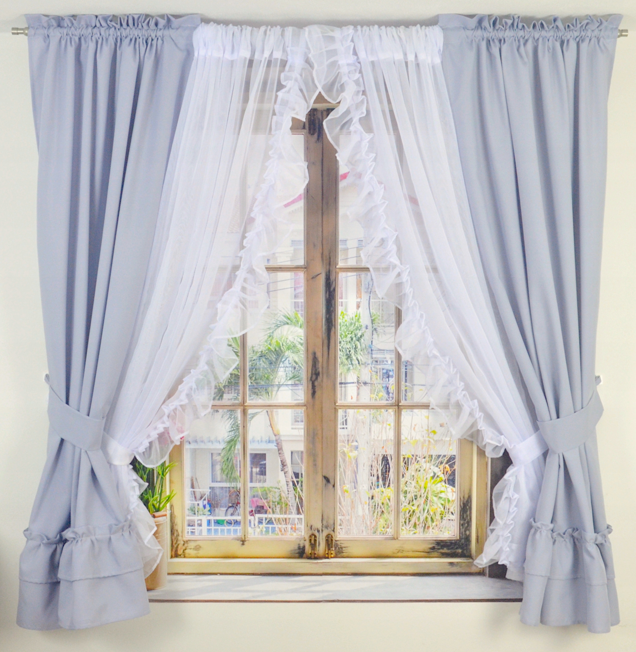 

Komplet firana +zasłony woal falbany 500x160 szary