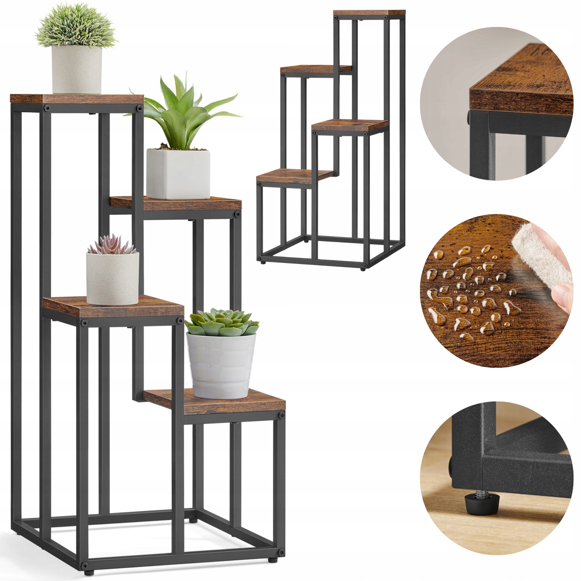 Držák Na Květináč na květiny 4 Úrovně Loft 34 x 34 x 71 cm Pevný vintage