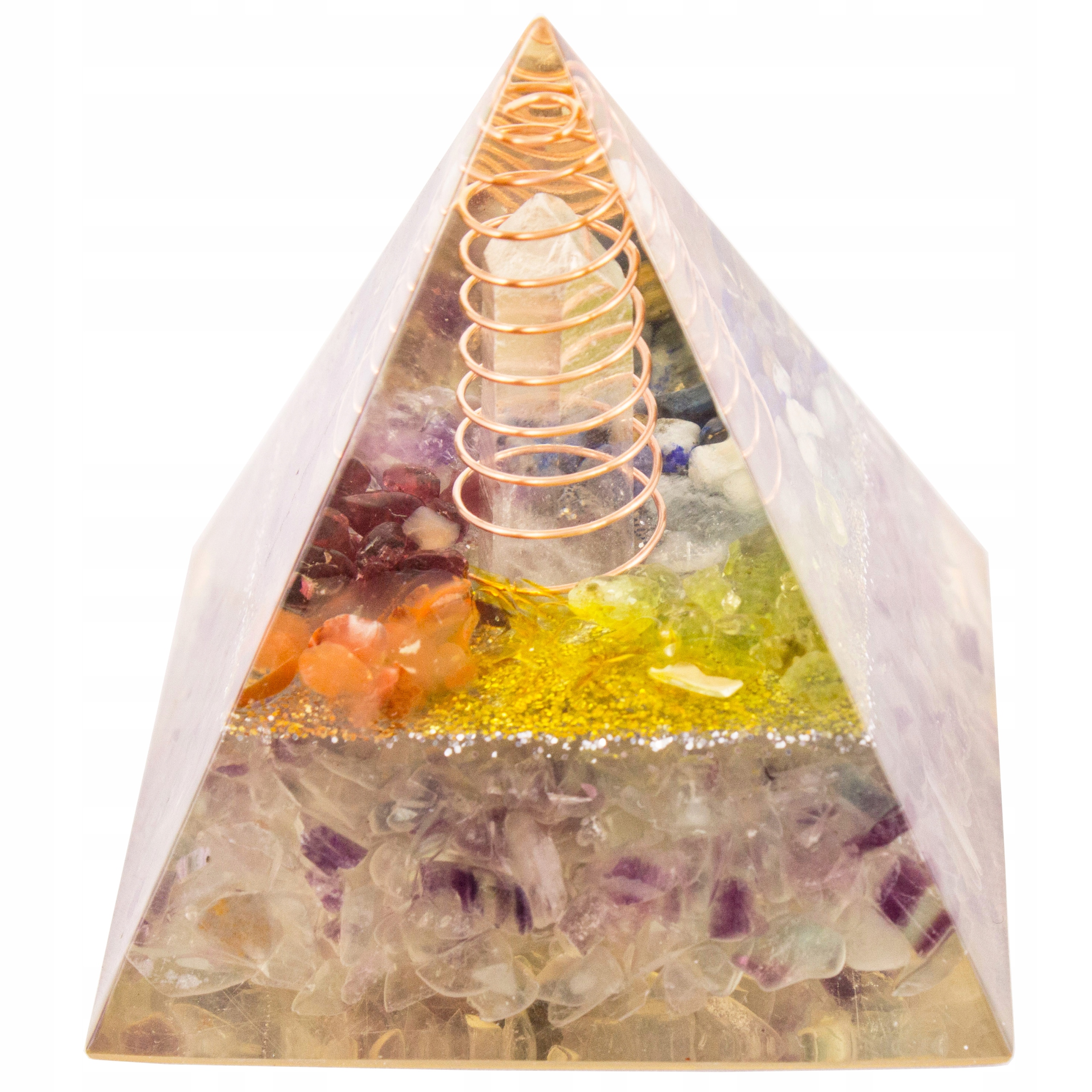 Krásná Pyramida Orgonit Fluorit Citron Ametyst Lazurit Akvamarín 5cm