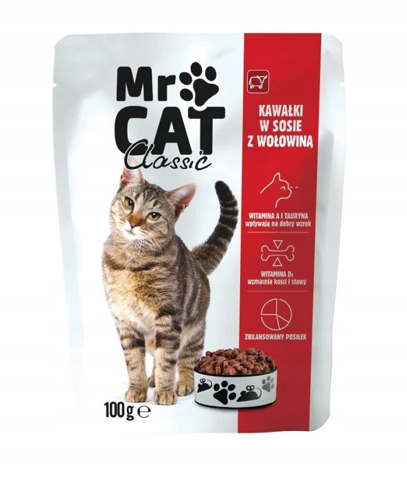 Levně Mr Cat Krmivo pro kočky – kousky v omáčce s hovězím masem