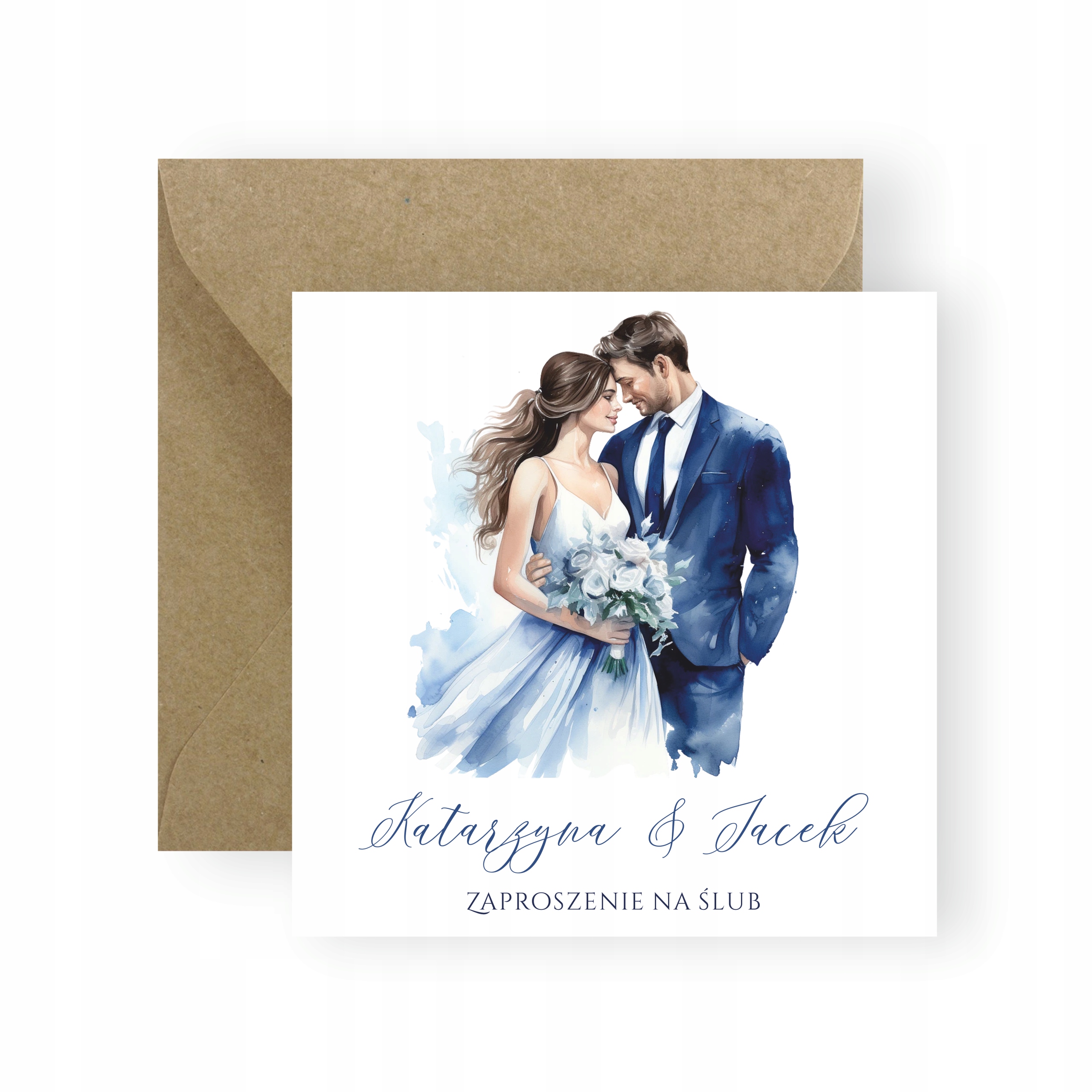 ZAPROSZENIA NA ŚLUB ŚLUBNE WESELE GRANATOWE NIEBIESKIE KWIATOWE