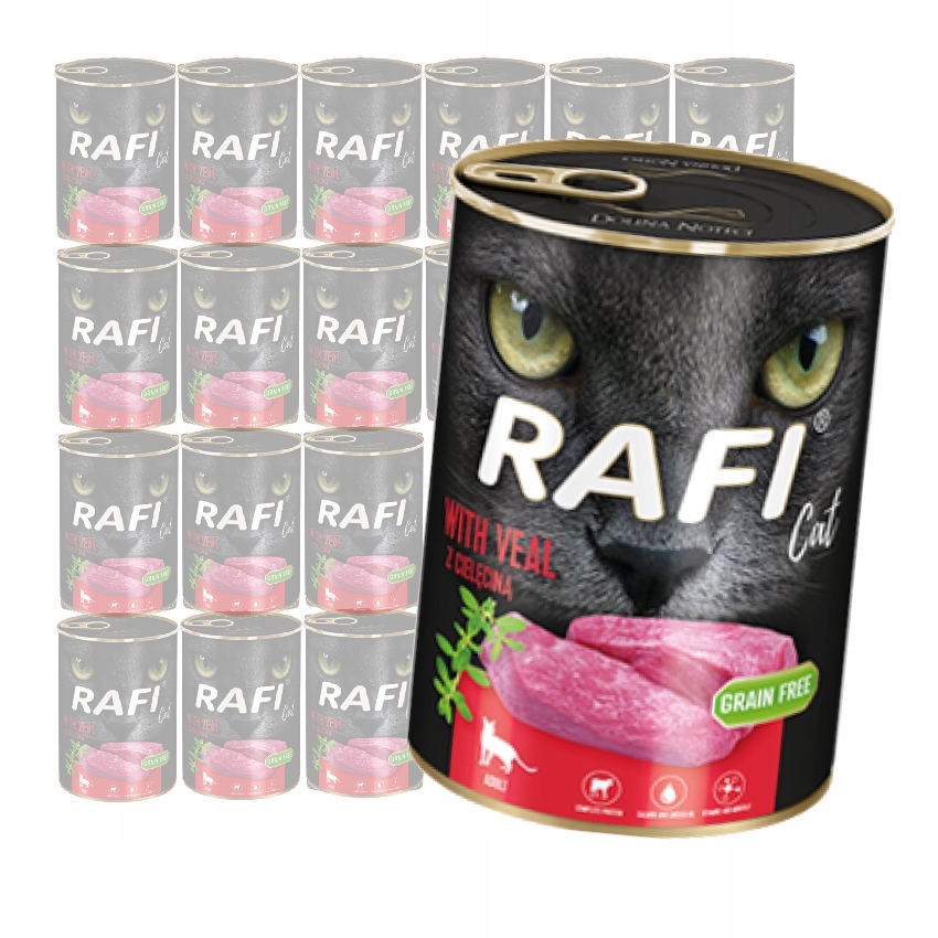 Levně Rafi Cat Adult Bezobilné Vlhké Krmivo Pro Kočky S Telecím Masem 24x400g