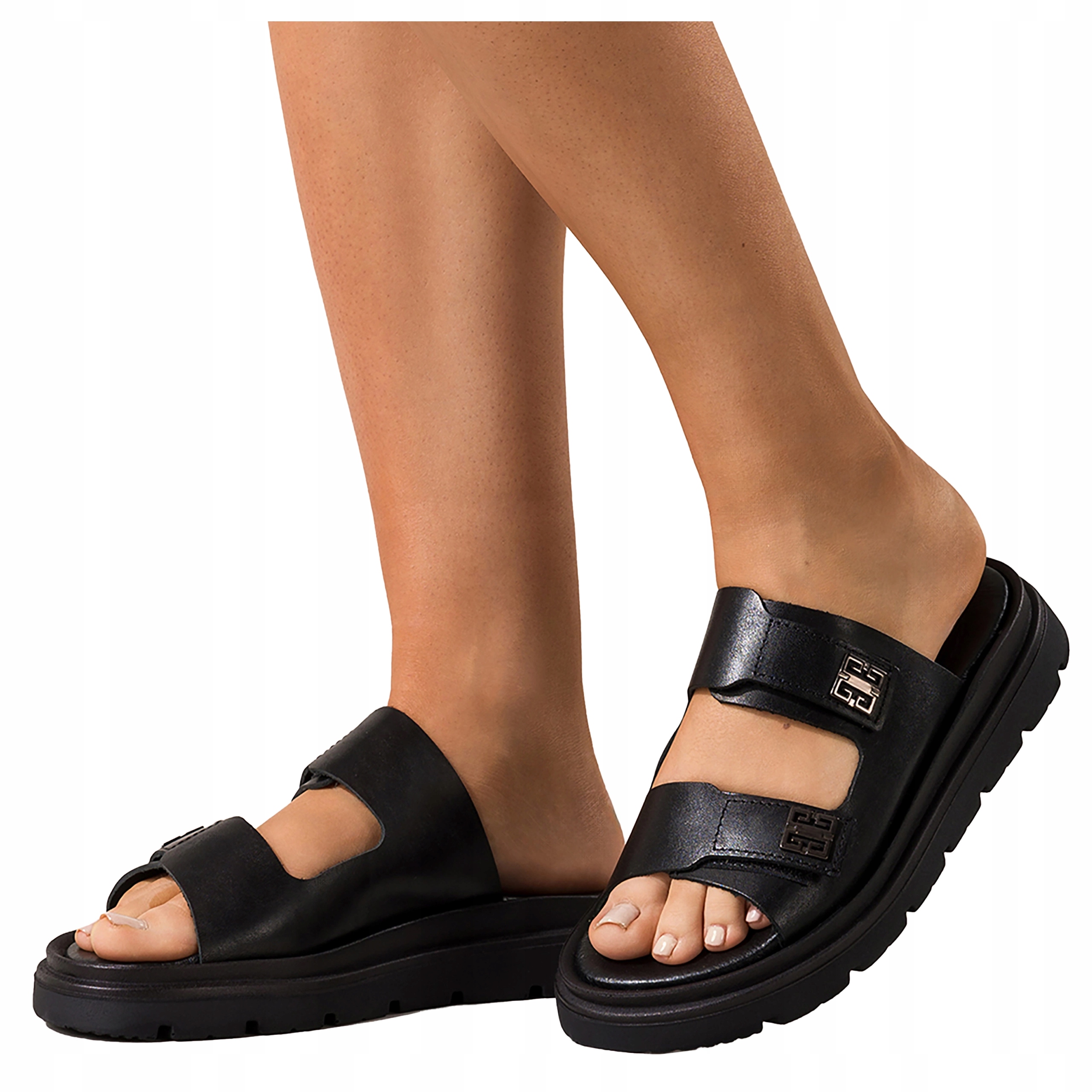 Černé Nazouváky Kožené Dámské Nastavitelné Pásky Na Suchý Zip Polský vel. 40