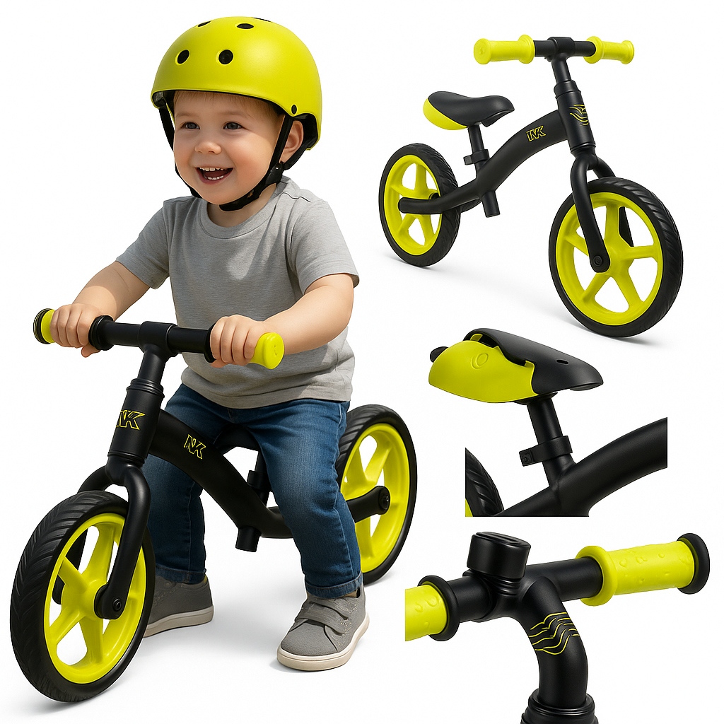 Rowerek biegowy 9" Nils fun RB06 dziecięcy dla dziecka czarno-żółty 2,5kg