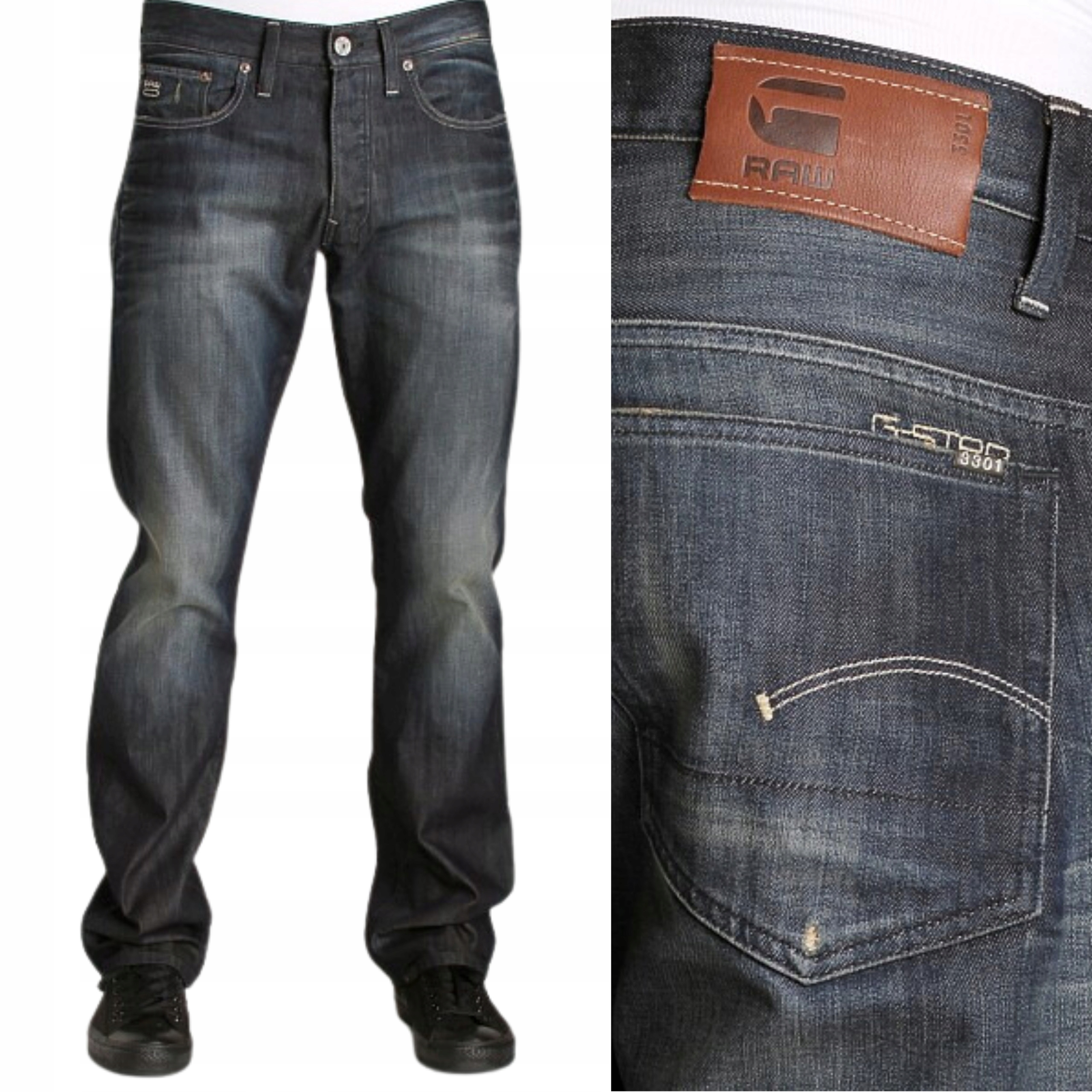 G-star spodnie Straight regular Navy jeans 3301 Straight W32 L32