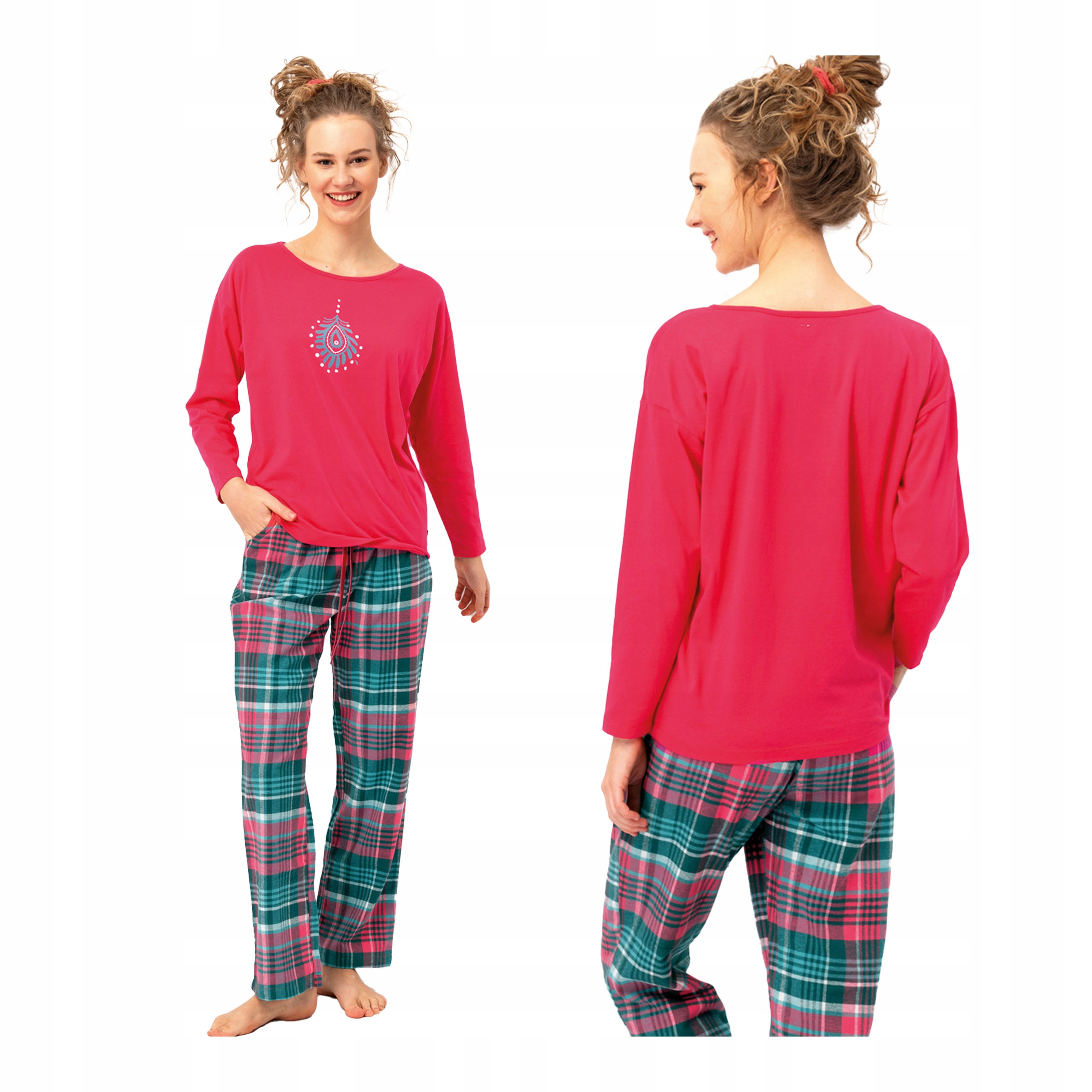 Dámské pyžamo s klasickou halenkou a flanelovými kalhotami Lns 420 Key S