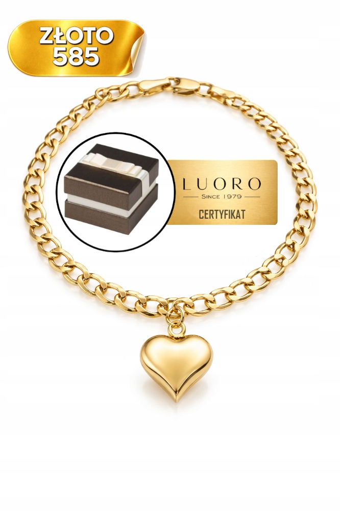 Zlatý Náramek 585 14K Vzor Srdce Na Pancíři 18.5 CM Elegantní