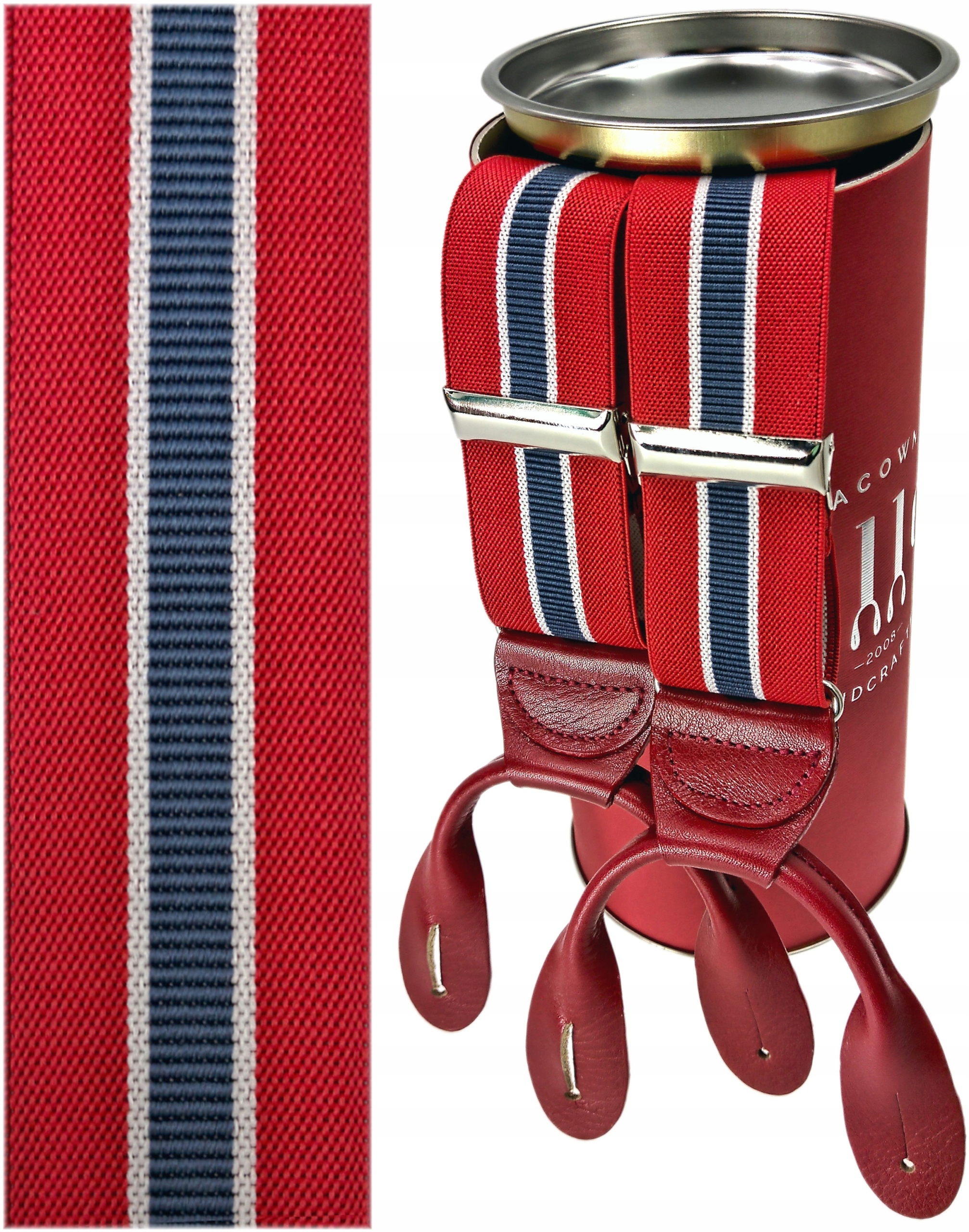 Szelki CZERWONE + PASY na guziki GUMA szyta SKÓRA