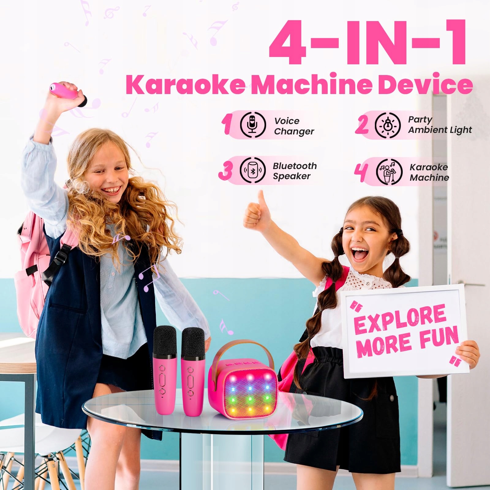 KARAOKE MASZYNA DLA DZIECI Mikrofon Bluetooth Prezent Dla Dziewczynek — miniatura 5