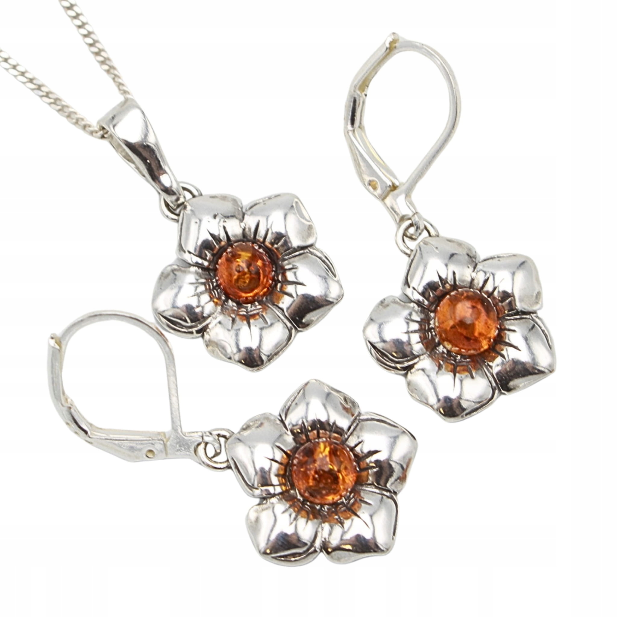 Set stříbrný Komplet s jantarem Řetízek Jantar Stříbro 925