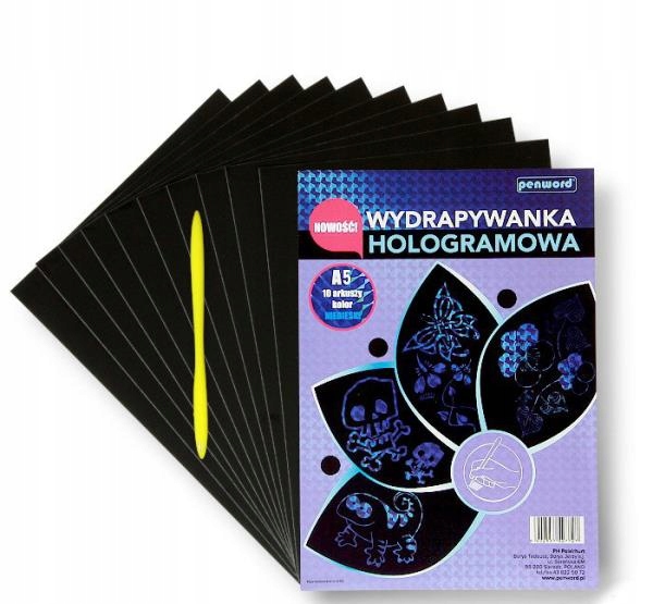 wydrapywanka hologramowa A5 NIEBIESKA a'10 + rylec — 2