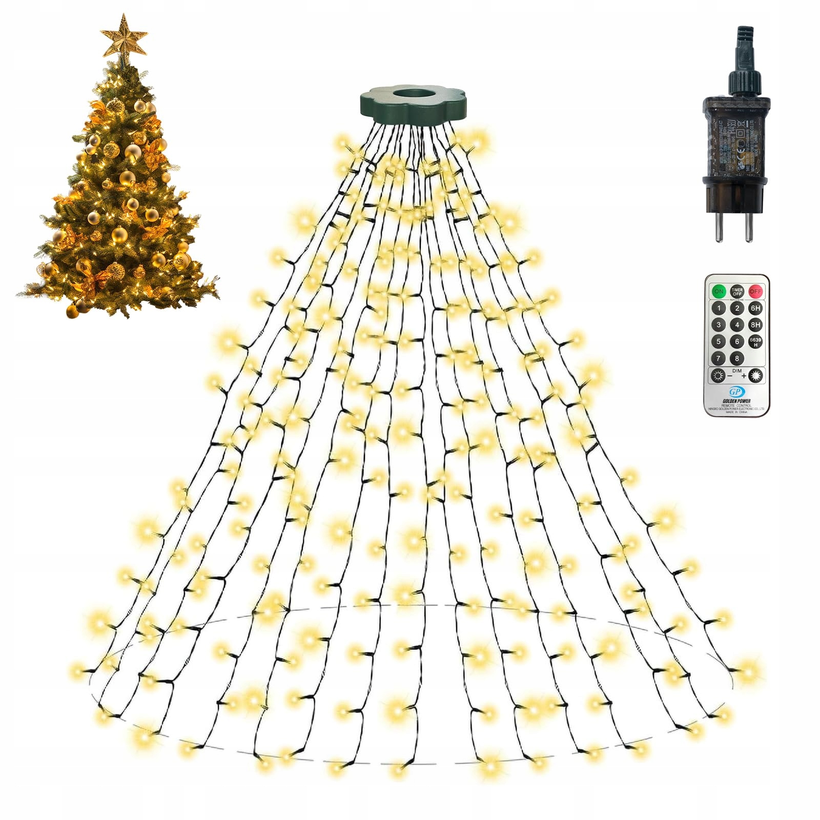 YEETEESY Lampa LED 350 9 Sznurków 3.5M Kurtyna Świetlna Ciepła Biała — miniatura 9