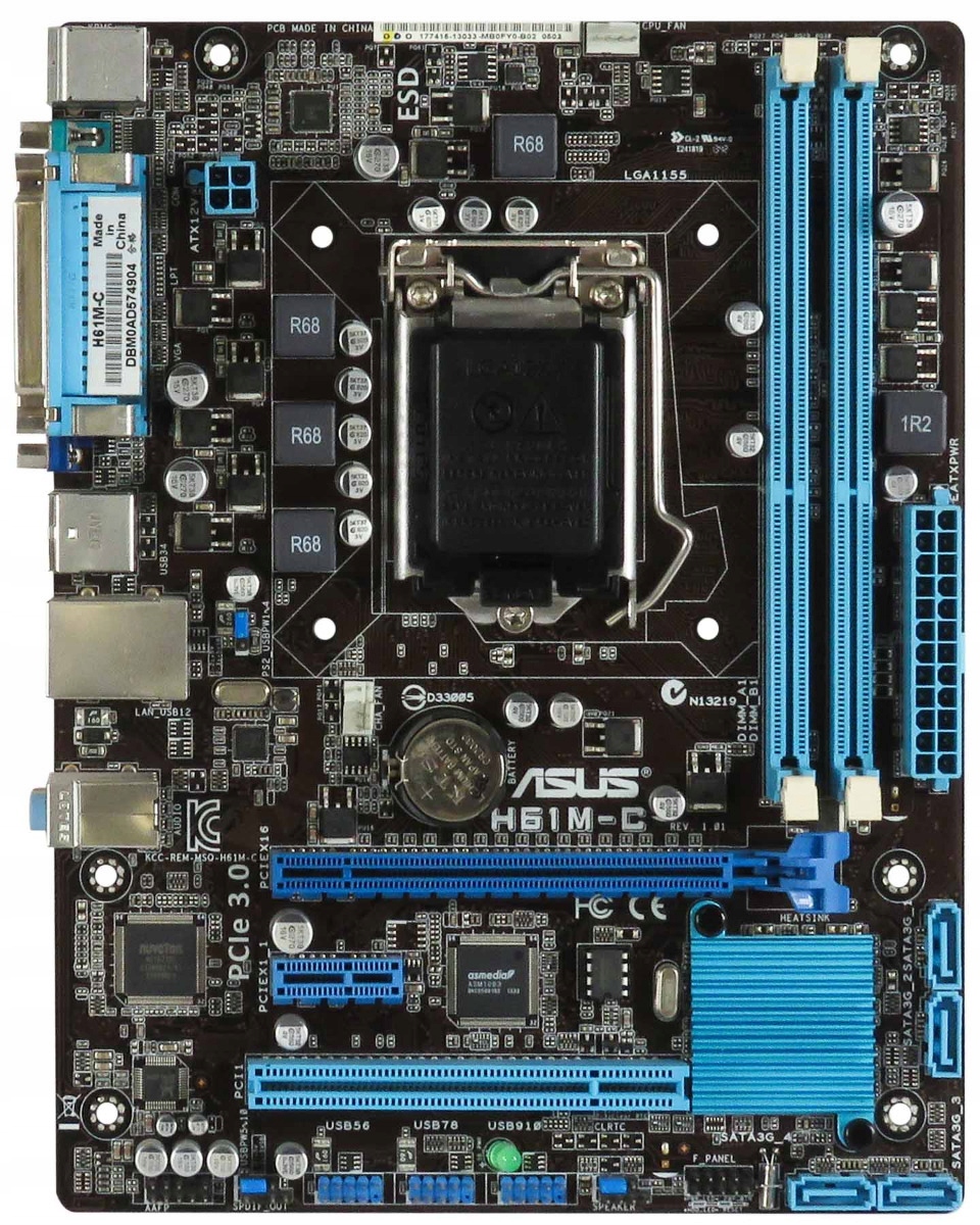Asus H61M-C LGA1155 Intel H61 2xDDR3 PCIe Pci Sata Usb Lpt Com
