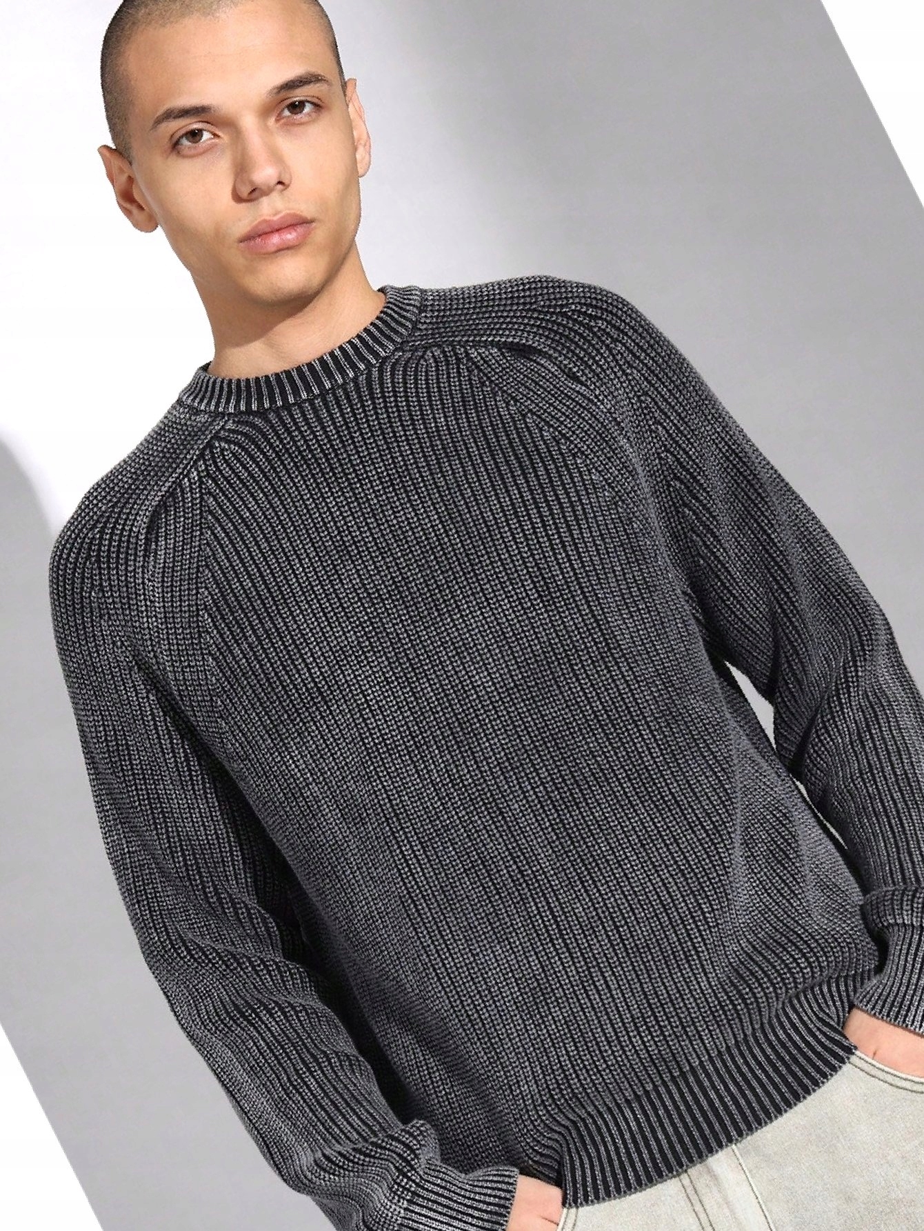 Pánský svetr Šedý Žebrovaný Každodenní Stylový Sumwon Módní L